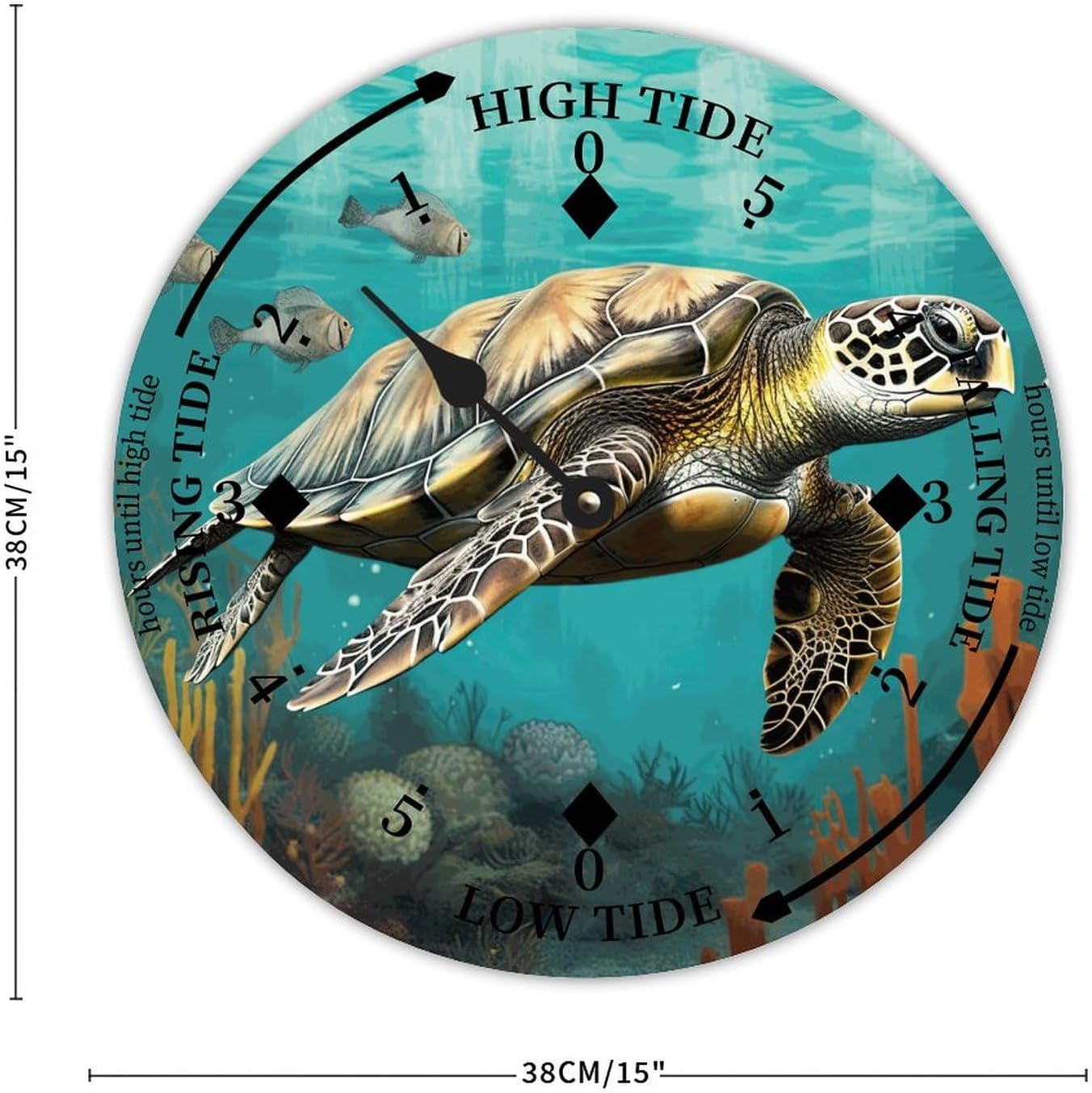 Cheyan Sea Turtle Farmhouse Wood Tidal Clock Nautical Moon East Coast Ocean Time High and Low Tide Wooden Clock Decoration for Beach House Home Sailing Gifts for Fisherman 15x15 in