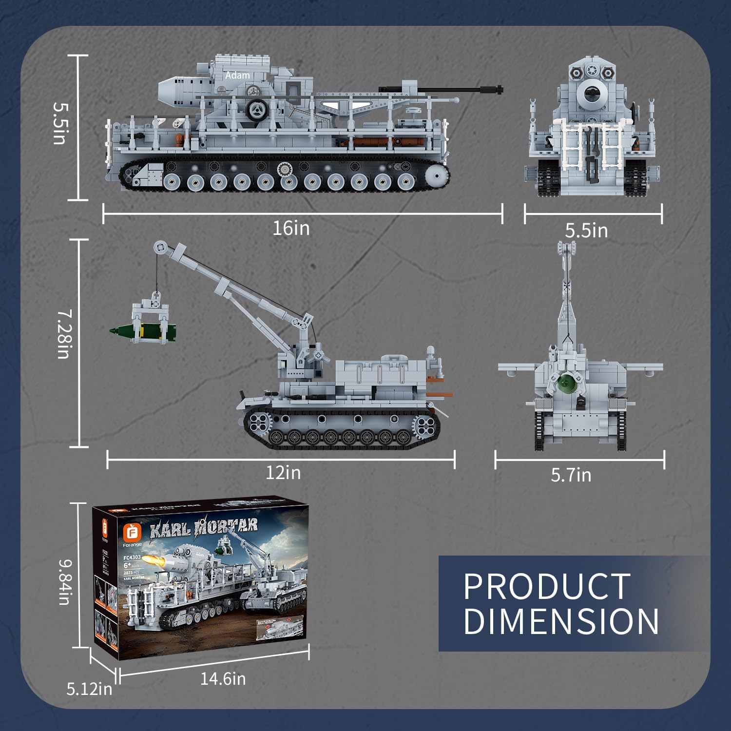 Karl Heavy Mortar Tank Building Block Set 2875 Pieces, Compatible with Lego Military Army Set for Adults WW2 German Mortar Model Kit with Ammo Tractor, 1: 26 Scale Vehicles Model Home Decor