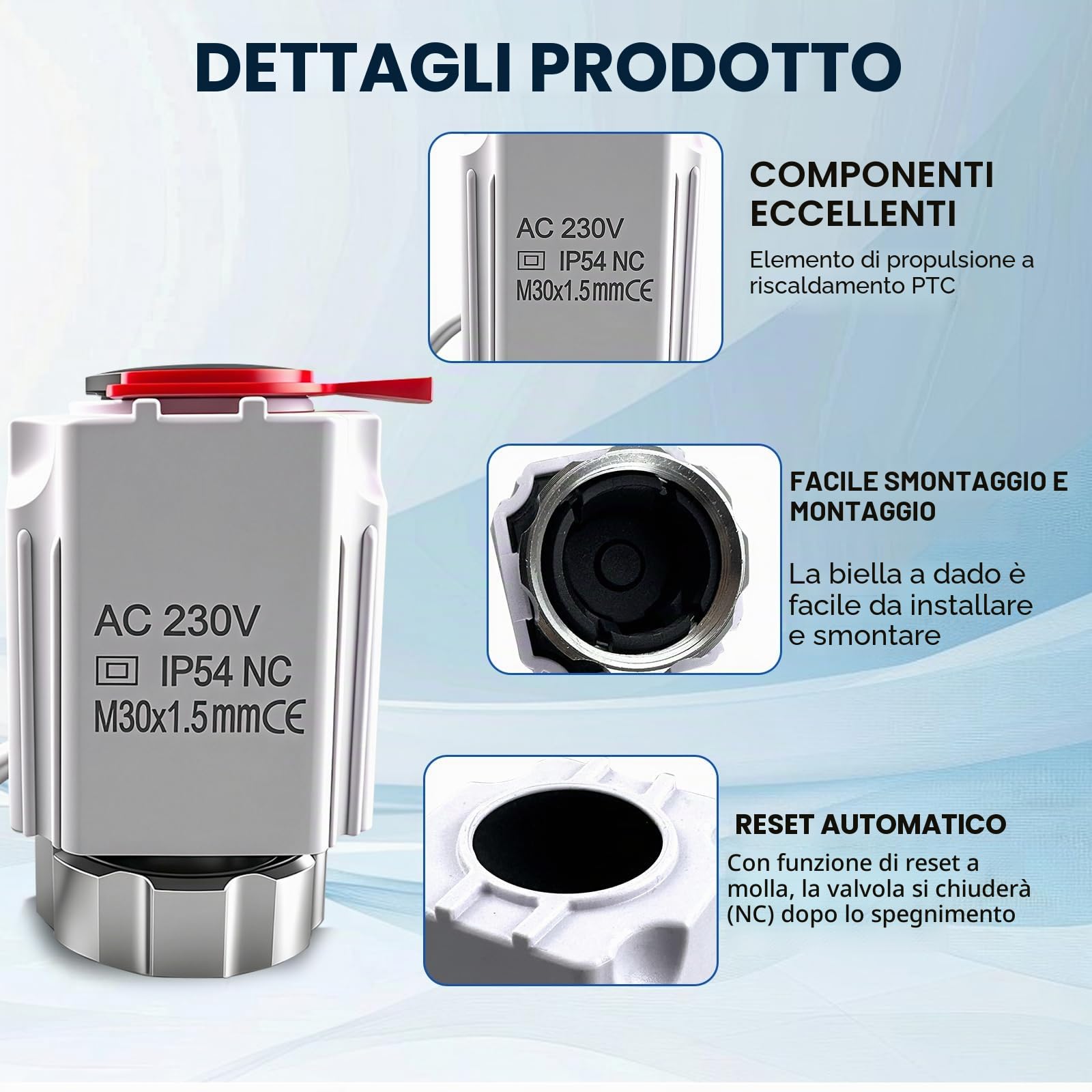 Attuatore AC 230 V per riscaldamento a pavimento, attuatore termico elettrico M30 x 1,5 mm, attuatore per valvola di riscaldamento a pavimento, attuatore per la maggior parte dei collettori per il