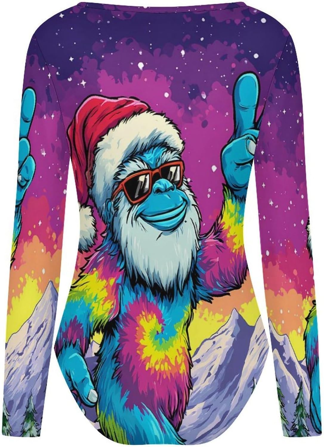 Tie-dyed Bigfoot Sasquatch Women's Bodysuits Long Sleeve Top 5XL