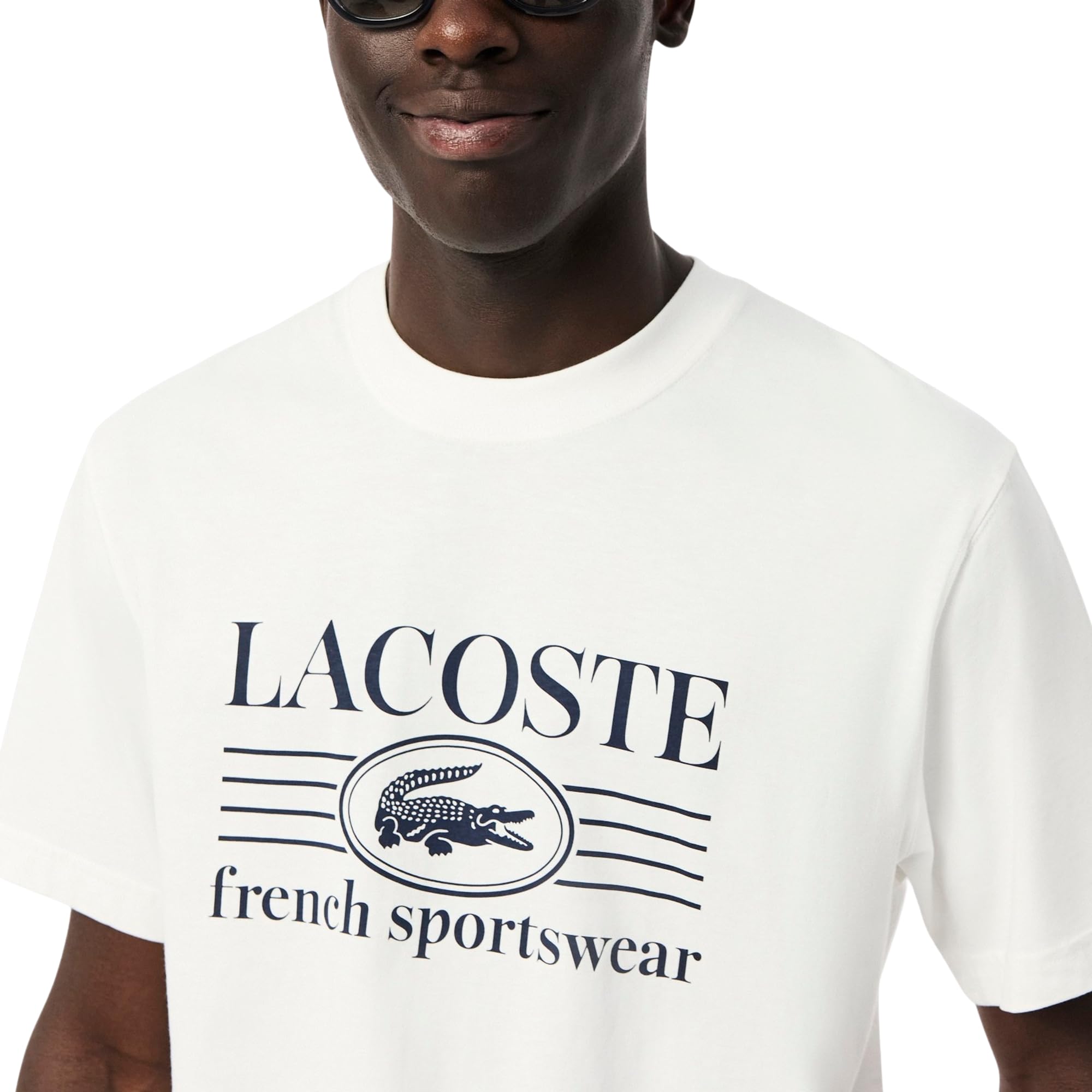 Lacoste Camiseta de algodón de ajuste clásico para hombre con estampado de algodón (paquete de 1)