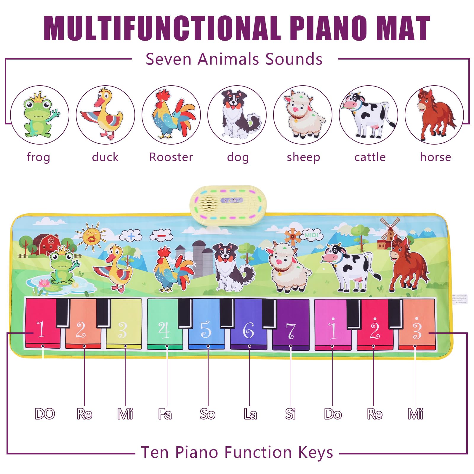 Tapete de juego de piano de animales de granja para niños, tapete de juego musical 2 en 1 para bebé, teclado de aprendizaje educativo, manta de juego táctil, divertida Navidad, regalo de cumpleaños 3