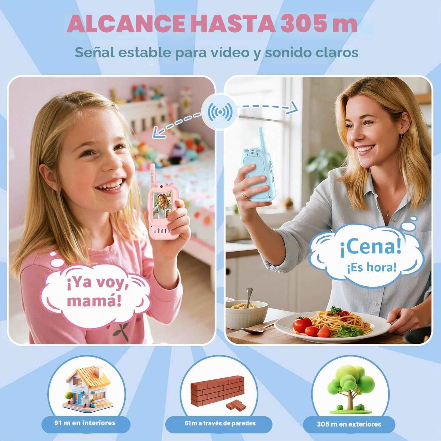 Felly Video Walkie Talkies 2 Piezas, con Videollamada y Cambiador de Voz, Walkie-Talkies Tiempo Real y Portátil, Juguete Recargable de Largo Alcance, Regalos para el Día del Niño de 3-12 Años