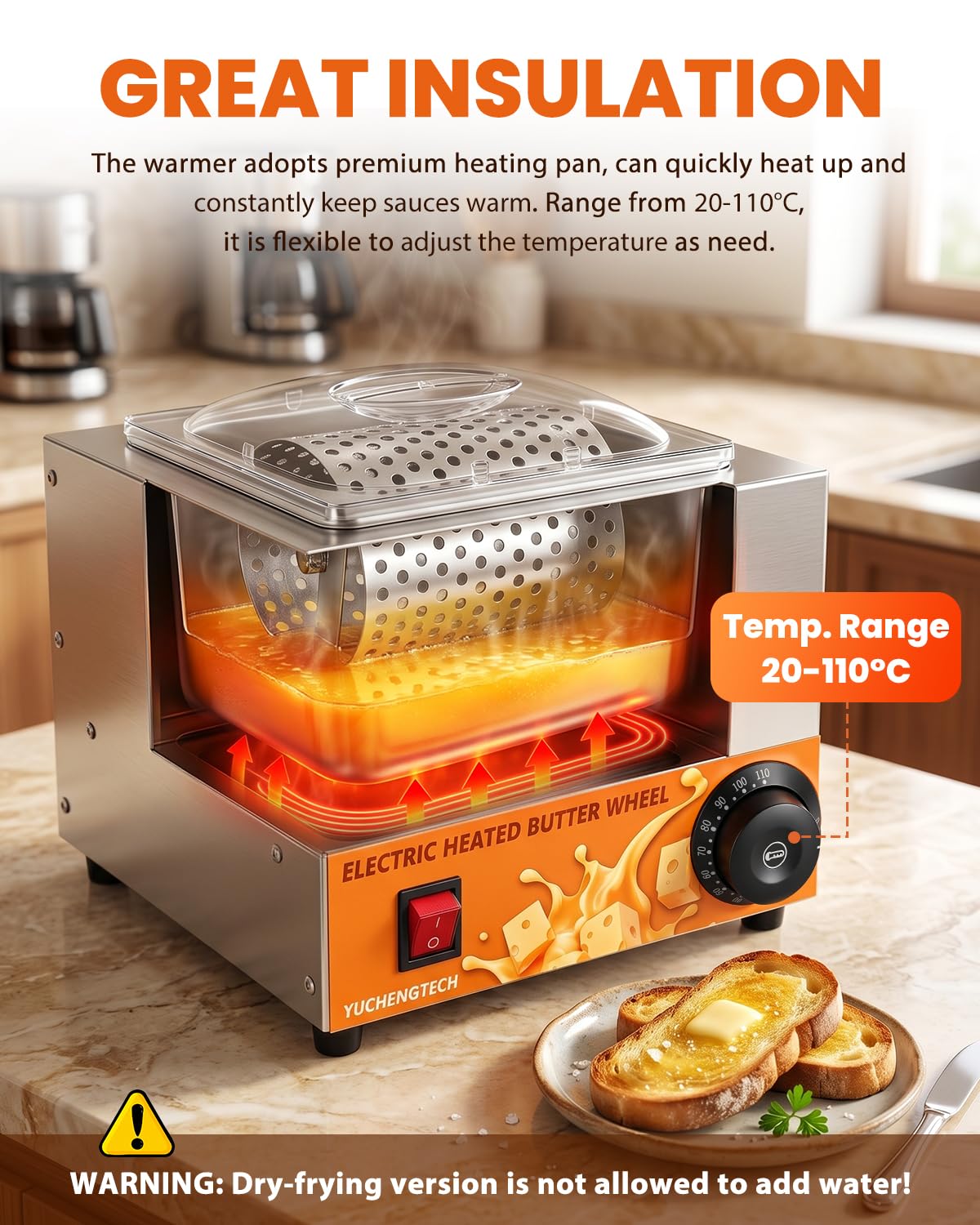 YUCHENGTECH Rouleau à Beurre Électrique 1000ml Réglable de 20 à 110 ℃ | Diffuseur de Beurre en Acier Inoxydable Épandeur de Beurre pour la Maison Restaurant Barbecue Pain