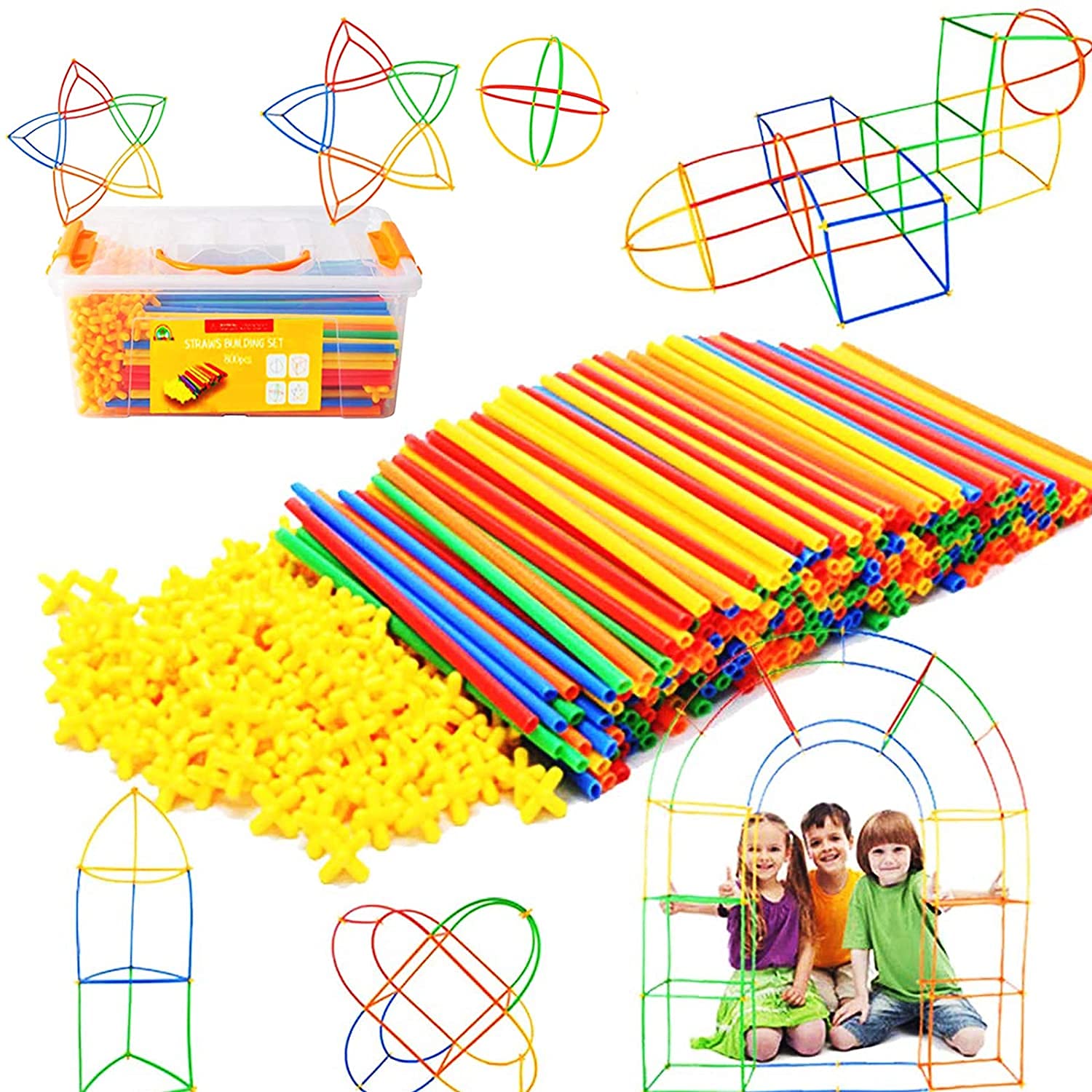 AMERTEER Straw Constructor STEM Building Toys 600 pcs Interlocking Plastic Educational Toys Engineering Building Blocks -Construction Blocks- Kids Toy for 3-12 Year Old Boys and Girls