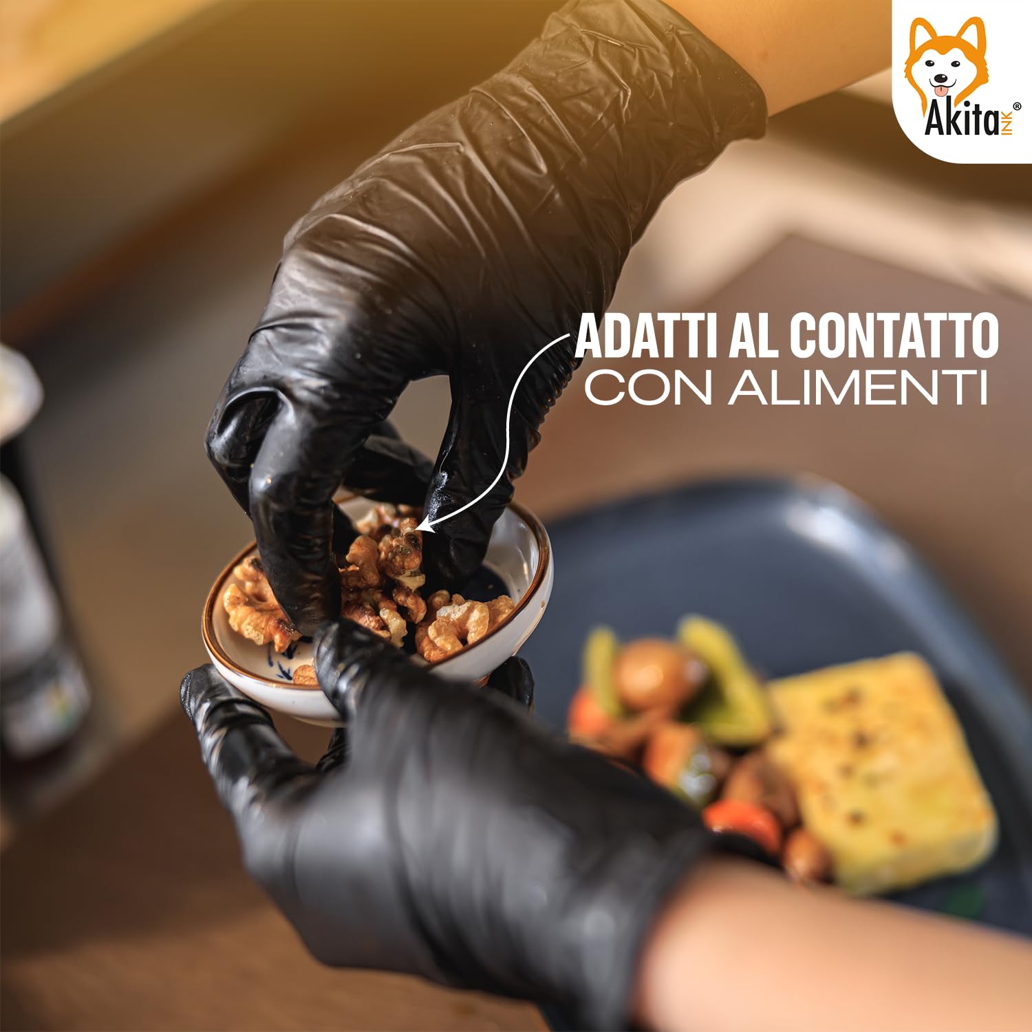 Akitaink Guanti in Nitrile Neri senza polvere, senza lattice - Ipoallergenici, Resistenti, Ideali per Ambiti Medici e Alimentari per Estetisti, Tatuatori, Ambiti Medici, guanti per alimenti (1000, XL)