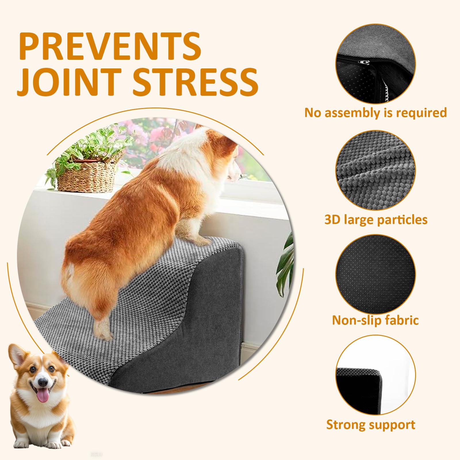 Escalier pour animal domestique, 30 cm, 2 marches, antidérapant, avec housse en velours 3D, lavable, pour petits chiens, éponge de qualité supérieure, rampe pour chien à pattes courtes