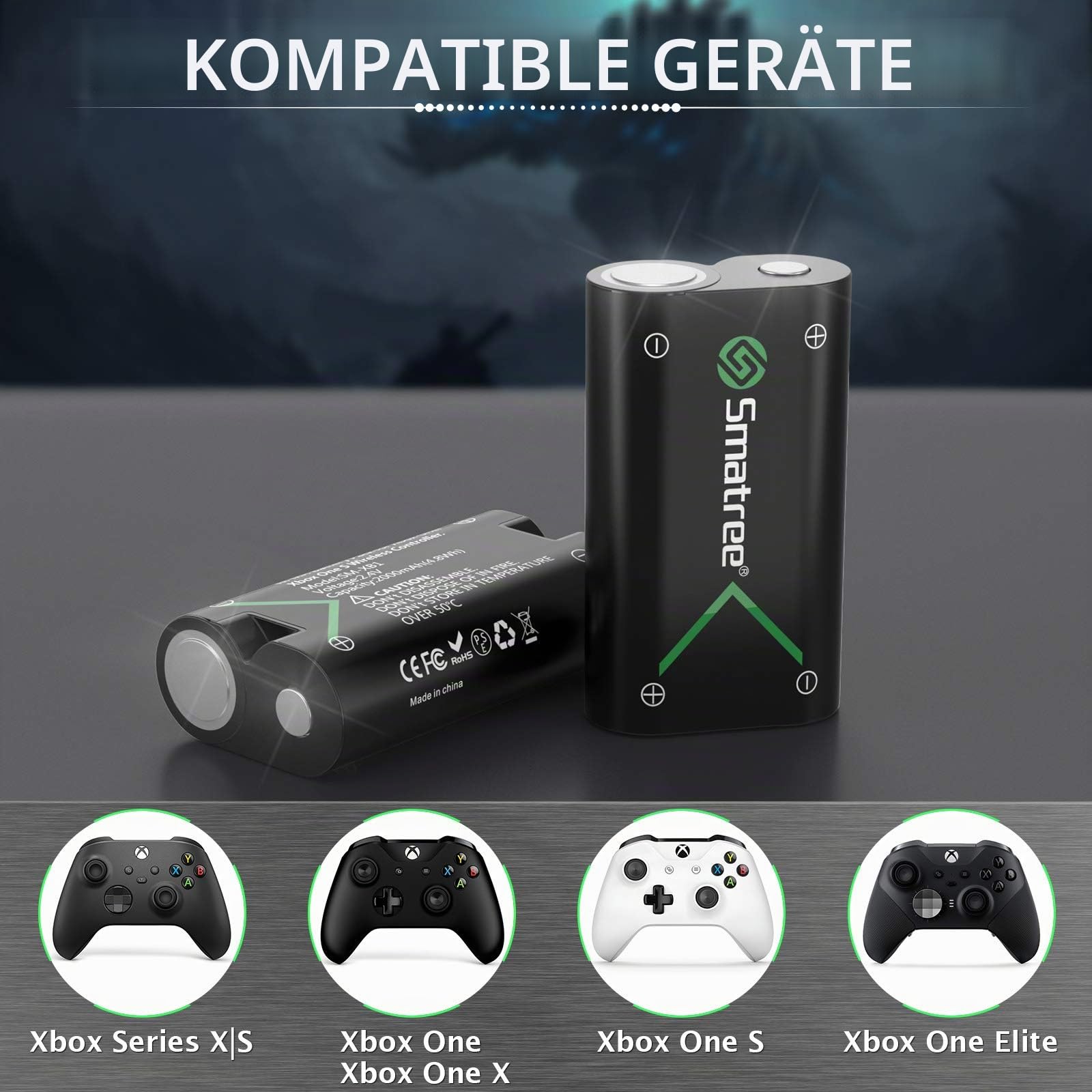 Smatree Wiederaufladbarer Akku für Controller Xbox Series X/Xbox Series S/Xbox One/Xbox One S/Xbox One X/Xbox Elite kabellos, 2000 mAh (3er-Pack) NI-MH Akkus und Ladegerät mit 2 Steckplätzen