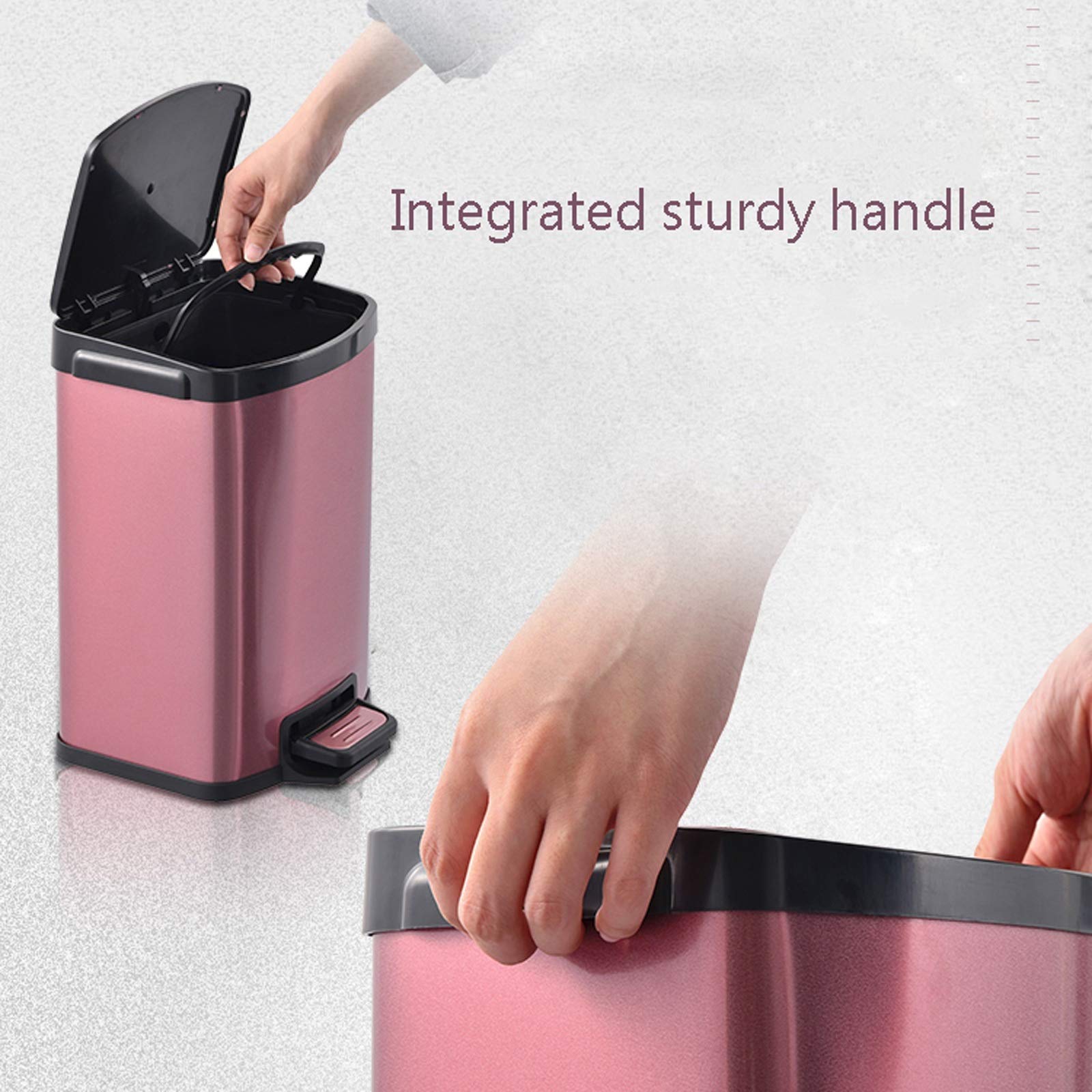 Papelera De Interior Moderna Y Sencilla De Acero Inoxidable, con Pedal, Plegable Y Creativa, Color Oro Rosa, 7 L.