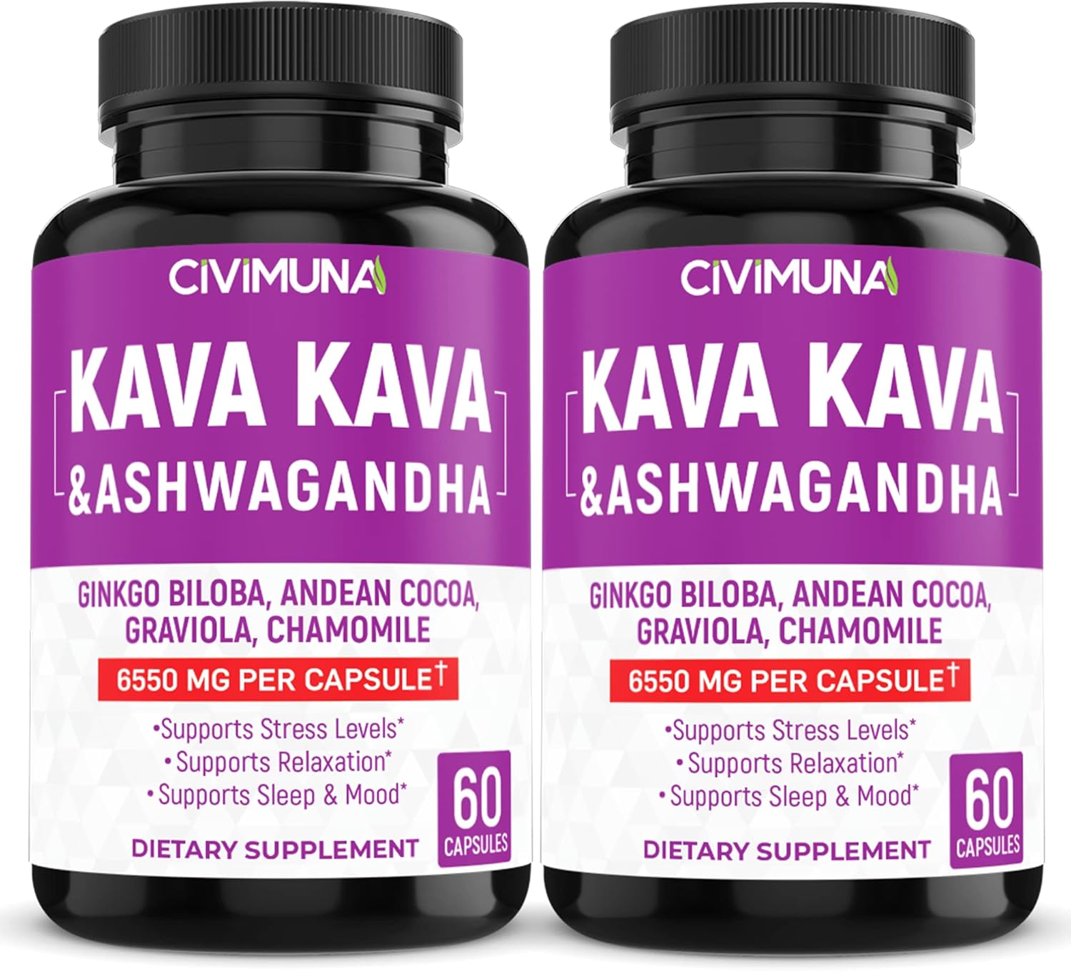 CIVIMUNA (2 Packs) Kava Capsules 6550mg Kava, Ginkgo