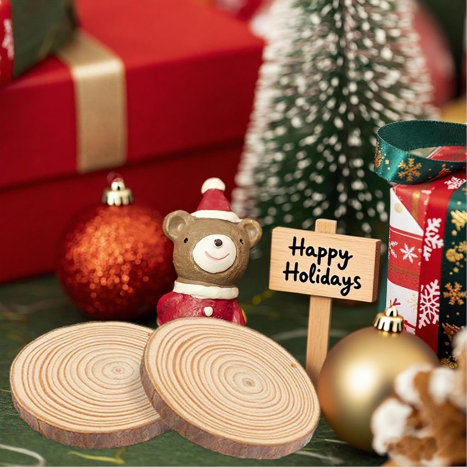 Wood Slice Ornaments 54 Pcs 2.4-2.8 Inches,Unfinished Natural Wood Cookies,Predrilled with Hole Wood Slices for Crafts,Christmas Ornaments Wedding Decorations etc.