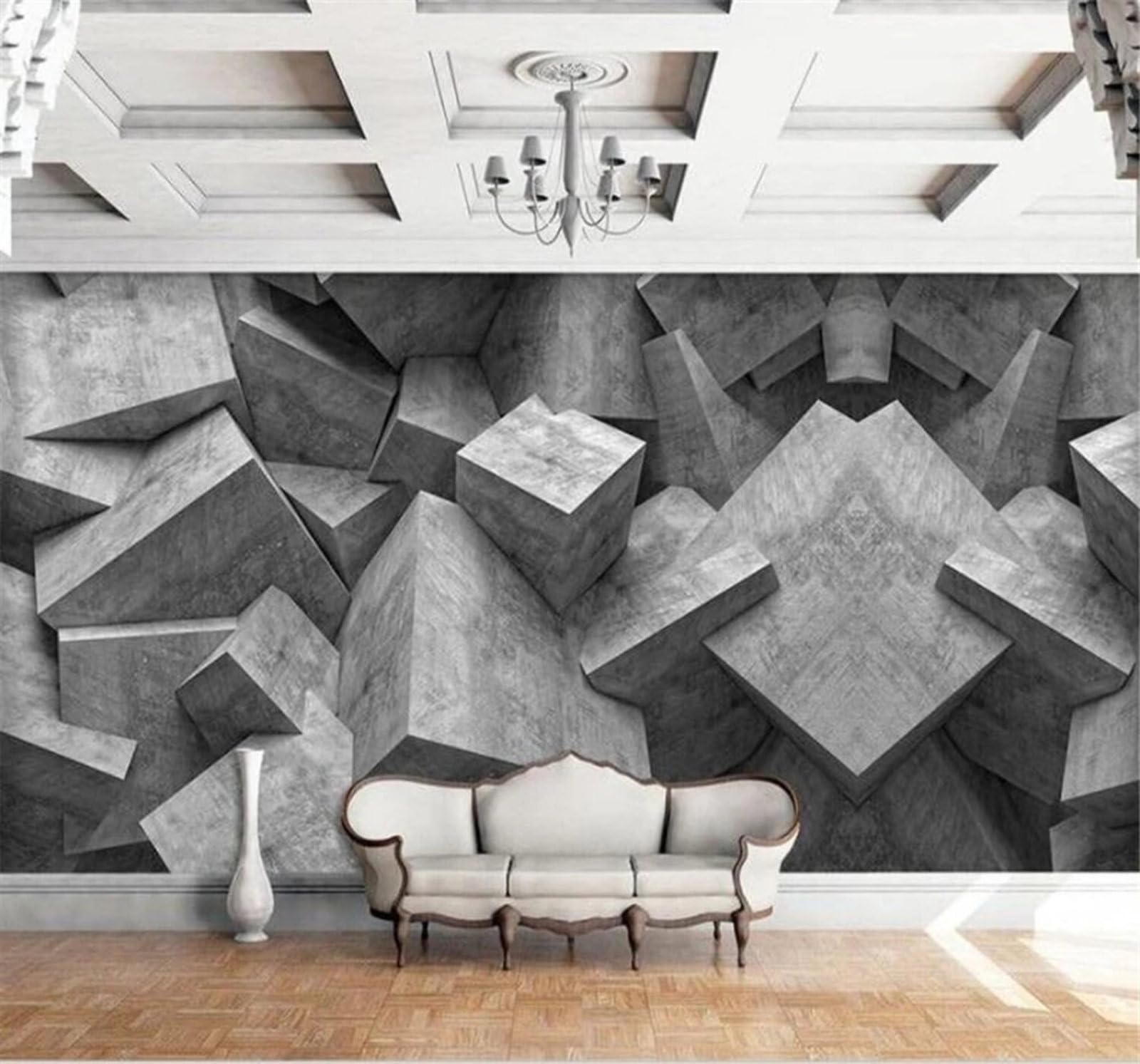 Wallpaper-3D-Xlm 300Cm×210Cm(B×H) Vintage Three Dimensional Grey Geometric Brick Wall 3D Wallpaper Easy Install Feature Office Living Room Sofa Bedroom Tv Background Wall Decoration-300Cm×210Cm