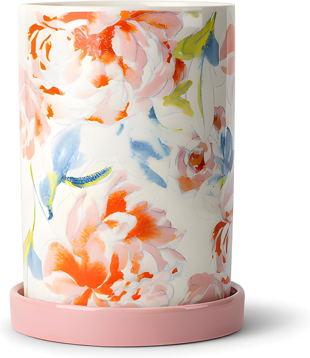 Utensil Holder for Kitchen Counter, Large Ceramic Utensil Holder Crock with Drain Tray, Hand-Painted Floral Rustic Farmhouse Kitchen Crock, Perfect for Women, Christmas, Hostess Gifts & Fall Decor