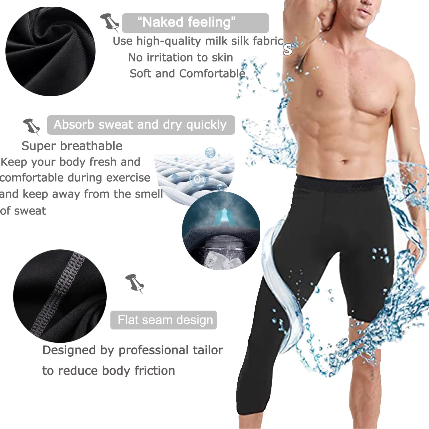 Mallas Hombre Deporte Pantalones de Compresión para Hombre 3/4 Leggins Deporte Pantalon de Baloncesto de una Pierna Secado Rápido Capa Base Pantalones de Entrenamiento