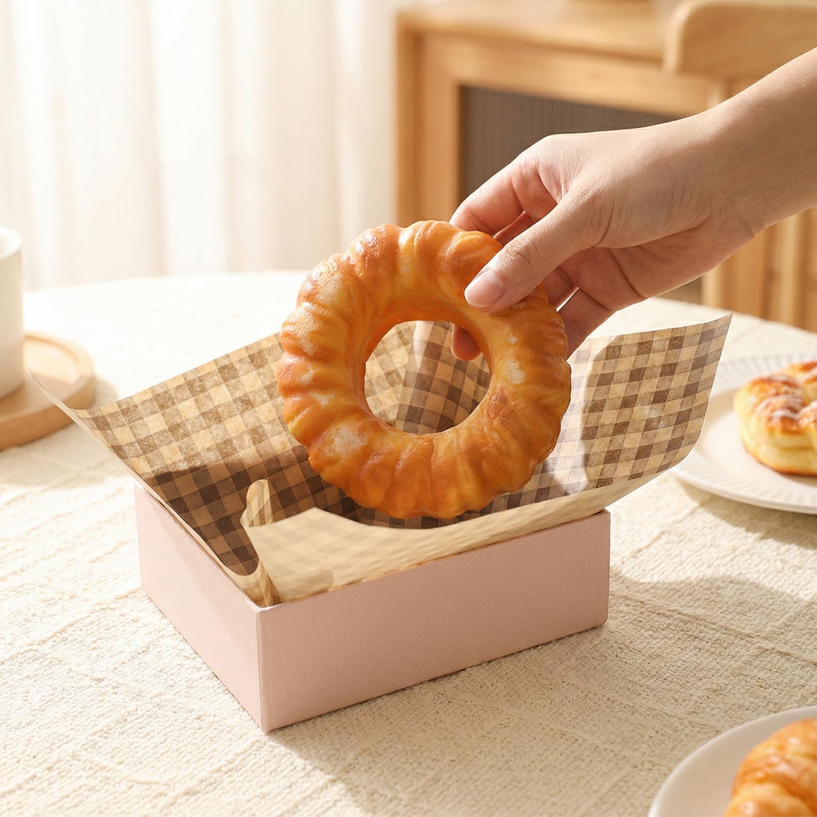 100 sztuk woskowanych arkuszy papieru delikatesowego, 18 cm x 18 cm kwadraty odporne na tłuszcz, w kratkę, do oklejania kanapek i burgerów, papier do pieczenia, arkuszy do pakowania delikatesów