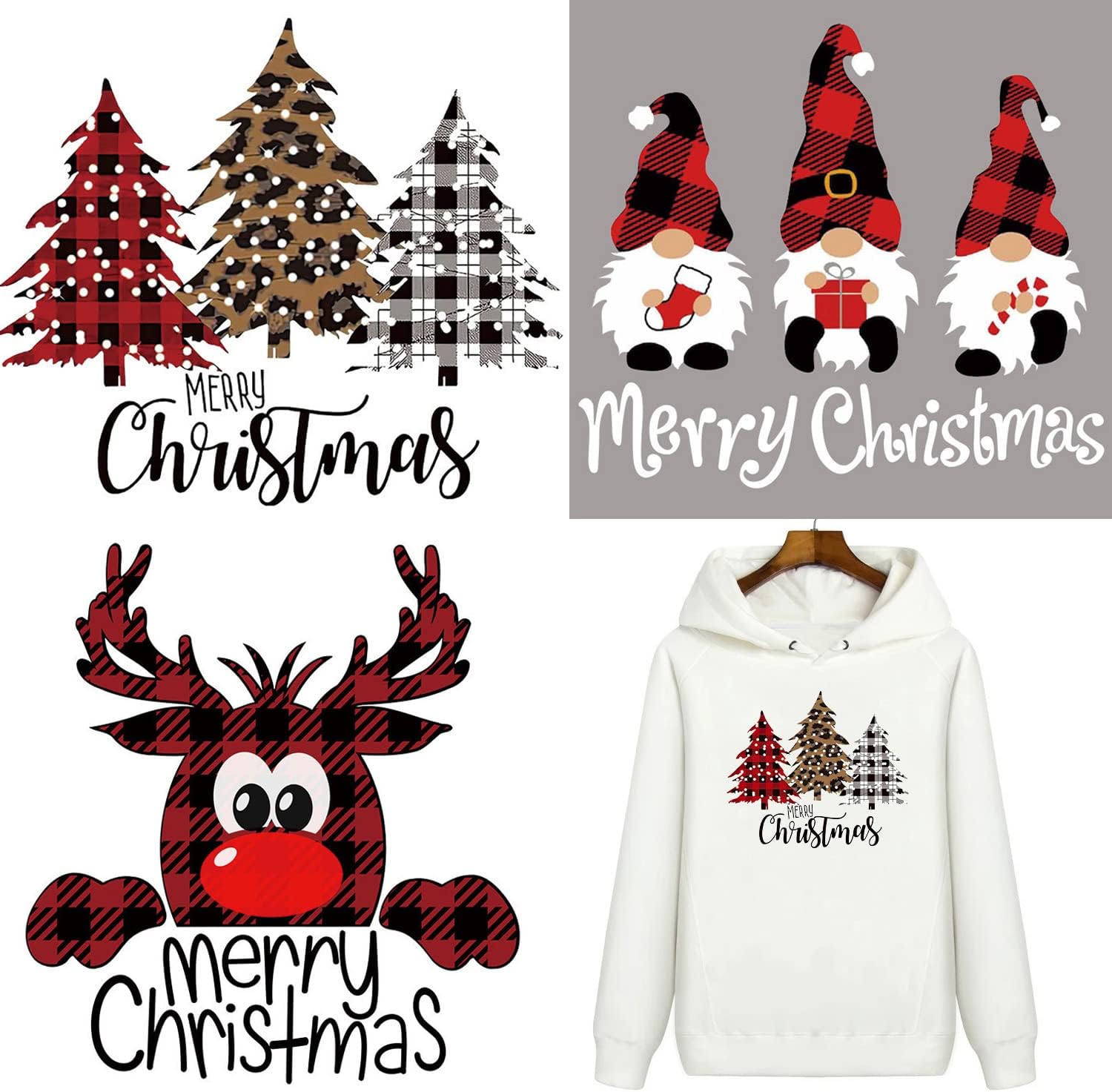 Christmas Iron on Transfers Iron on Patches Christmas Buffalo Plaid Elk Christmas Tree Design Iron on Stickers Heat Transfer Stickers Iron on Clothing Patches for T-Shirts Bags Decorations 3 Pcs