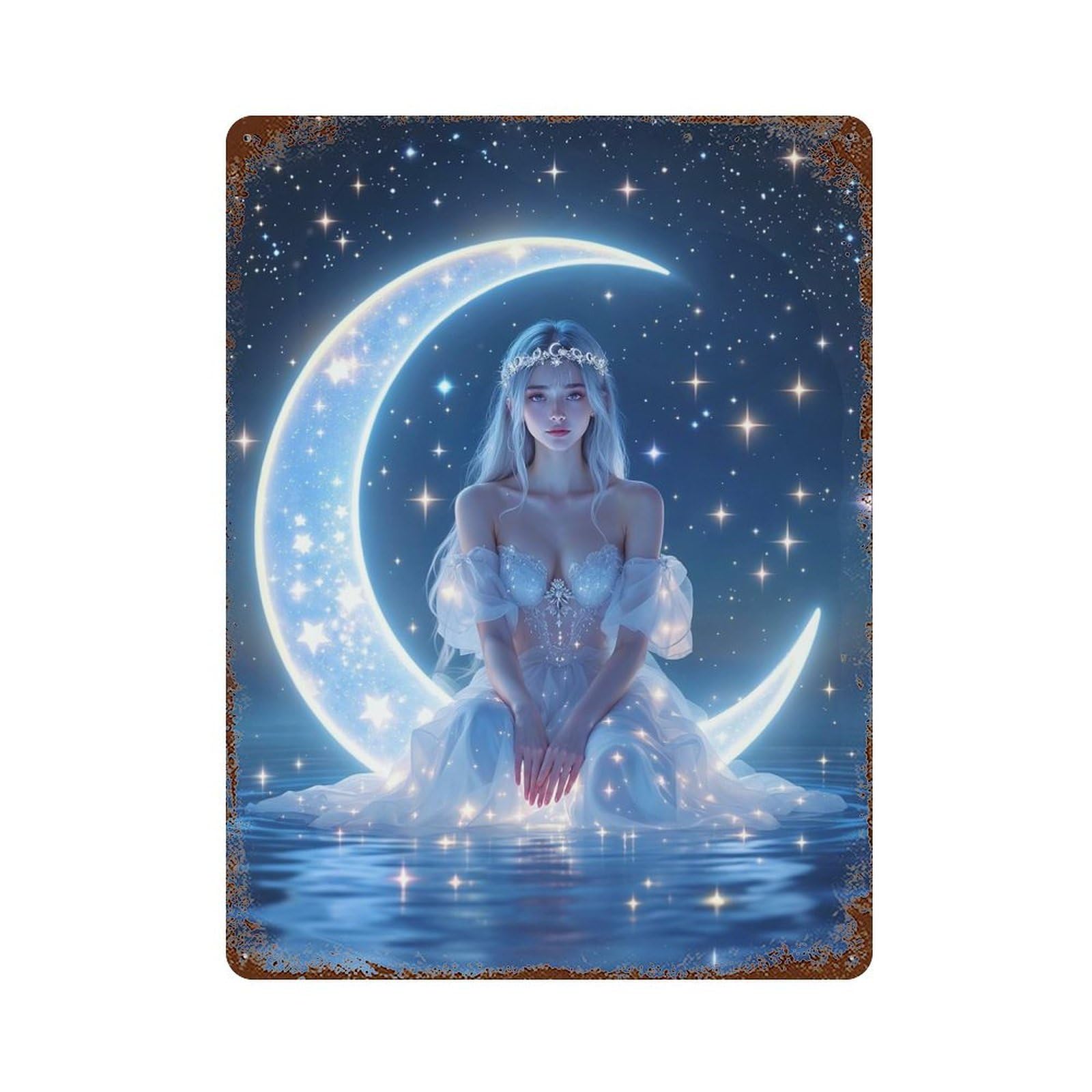 Moonlit Fantasy Decorative Tin Sign 15.7"x11.8", Shabby Chic Decor for Garage, Pub Or Kitchen