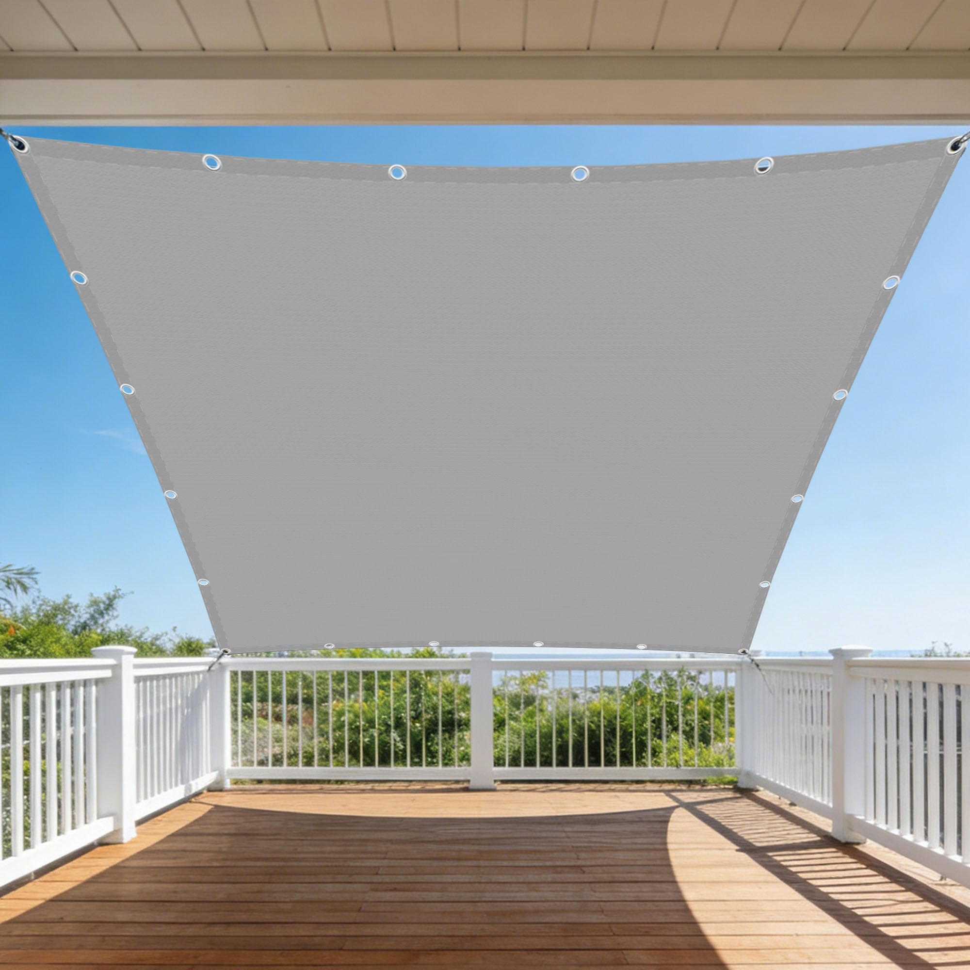 Voile d'ombrage 6.5x9m gris clair imperméable pour grand jardin et terrasse