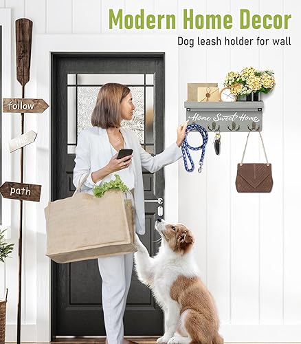 Miniatura 9 de buways Soporte para llaves de pared, casa de campo, soporte para llaves y correo para pared con 5 ganchos rústicos para llaves, soporte para llaves