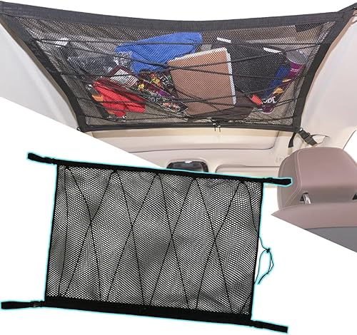 Miniatura 9 de AUTOXBERT - Bolsillo de red de carga para techo de automóvil, 35 x 26 pulgadas, ajustable, para techo de techo, bolsa de almacenamiento de