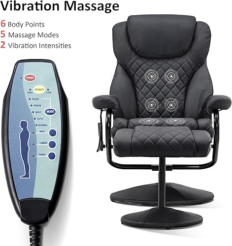 Miniatura 33 de MCombo Silla reclinable con otomana, silla reclinable con masaje, silla giratoria 360 de piel sintética, 4901 (blanco crema) Crema Blanco,Negro