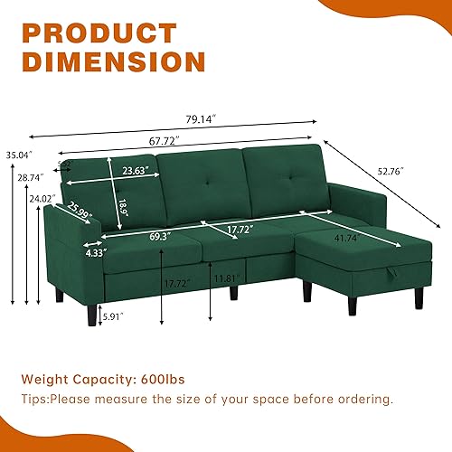 Miniatura 2 de Sofá modular para sala de estar, sofá en forma de L, sofás seccionales convertibles de 3 asientos con otomana de almacenamiento extraíble, tela de