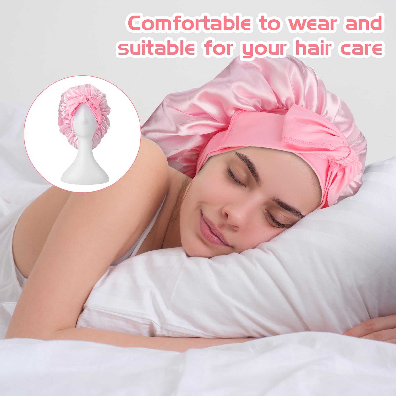 ViEinkaufen 2 Pcs Silk Bonnet, Elastic Silk Sleep Bonnet Adjustable Satin for Hair Sleeping Women Girls, Multicolor - Image 3