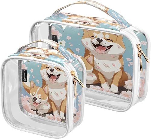 Miniatura 2 de Kawaii Cherry Blossoms Shiba Lnu - Neceser transparente para viajes, paquete de 2 bolsas de cosméticos de maquillaje con cremallera, bolsa de viaje
