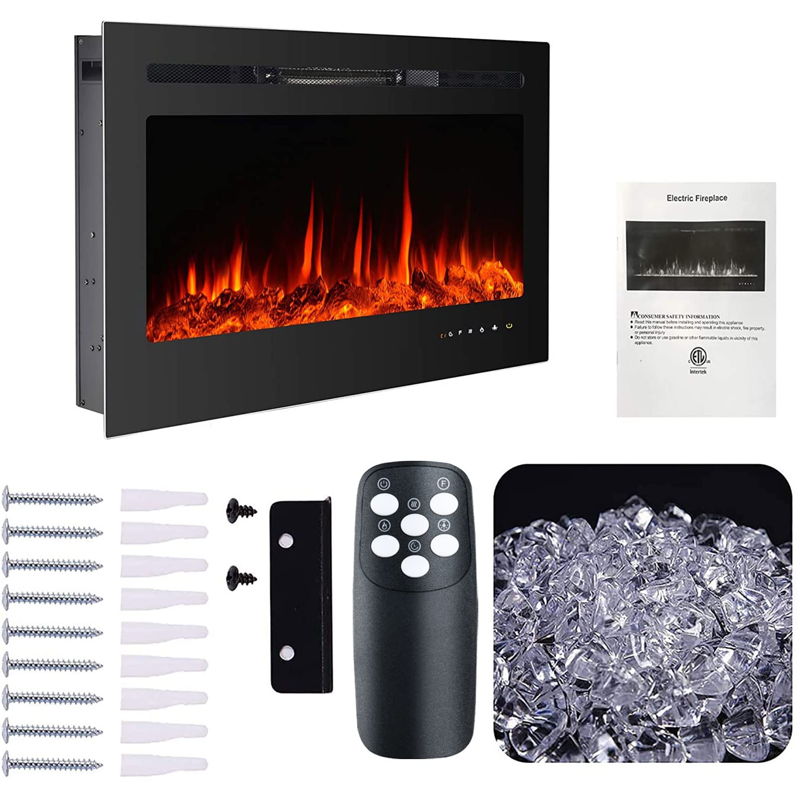 50 Inch Electric Fireplace Inserts,Wall Mounted Fireplace,Led Fireplace