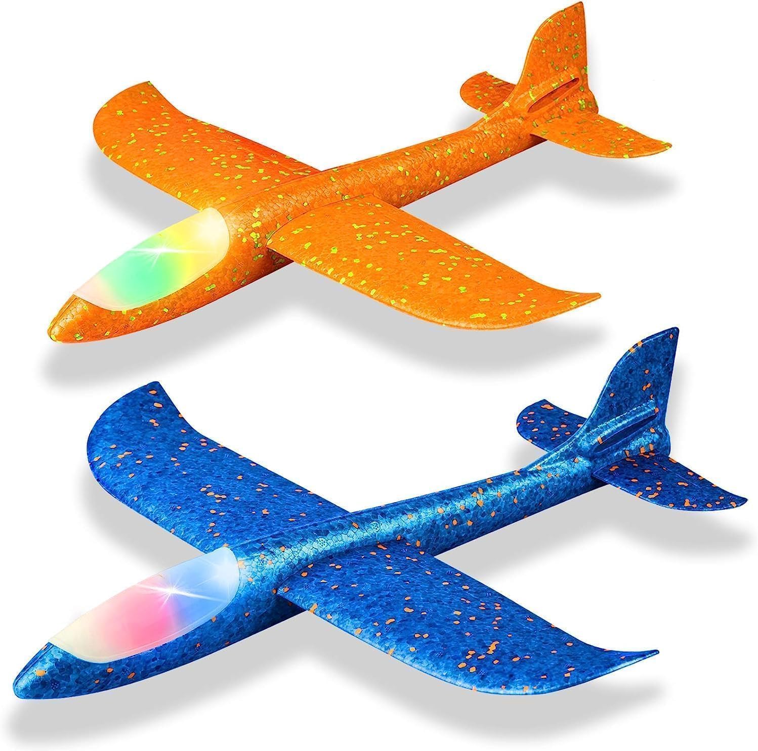 2 Pack LED Light Airplane,17.5" Large Throwing Foam Plane,2 Flight Mode Glider Plane,Flying Toy for Kids,outdoor Sport Toys Birthday Party Favors Foam Airplane