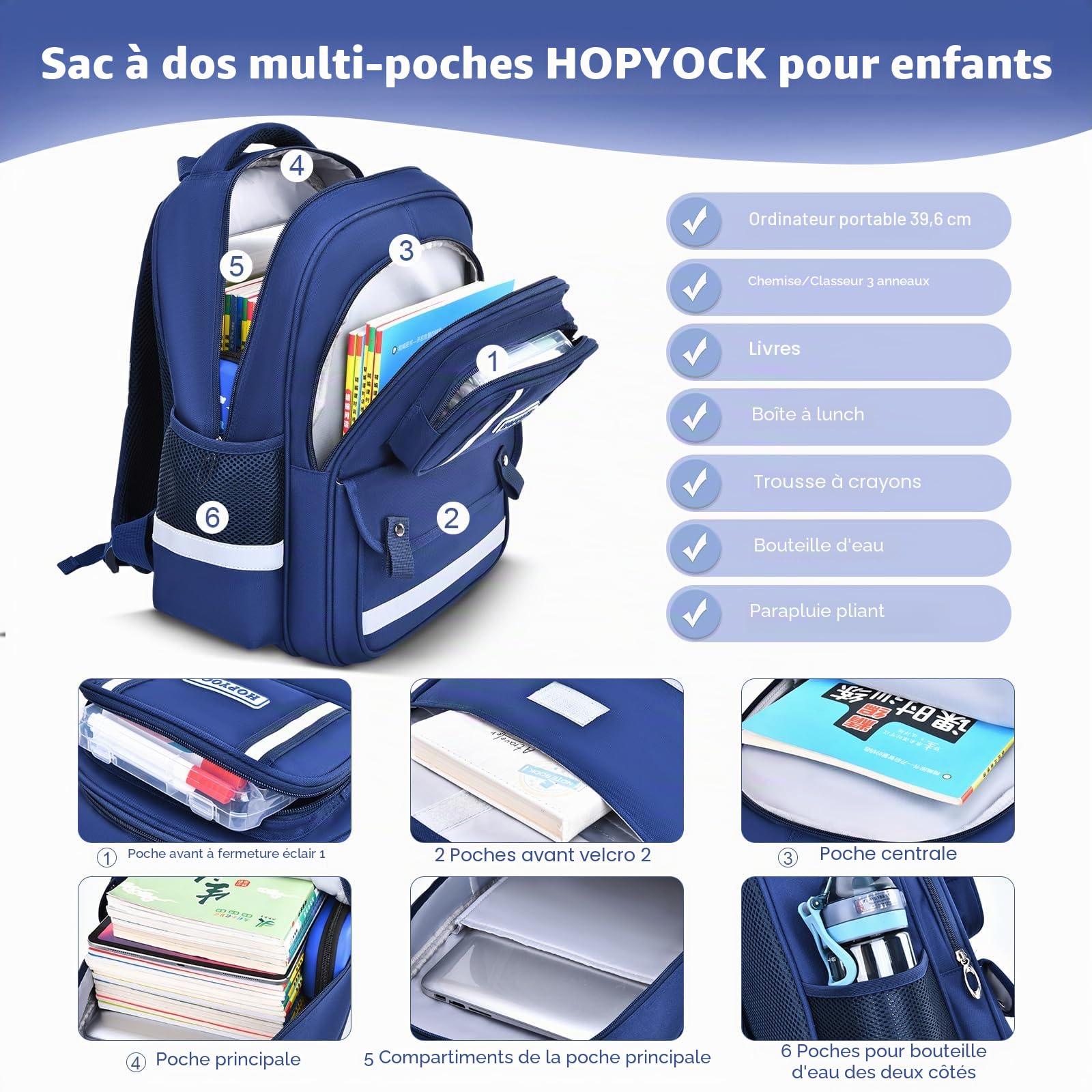 Cartable Scolaire Réfléchissant Sac à dos Garçon Fille 4-12 Ans