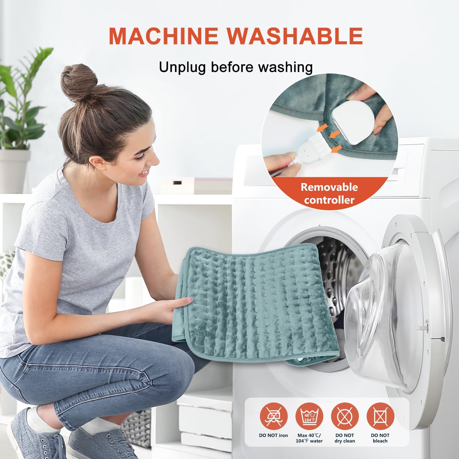 Heizkissen, 125x31cm Elektrisches Wärmekissen mit Automatischer Abschaltung und 6 Temperaturstufen, Heizkissen für Rücken Nacken Schulter Bauch, Schnelles Erhitzen und Maschinenwaschbar