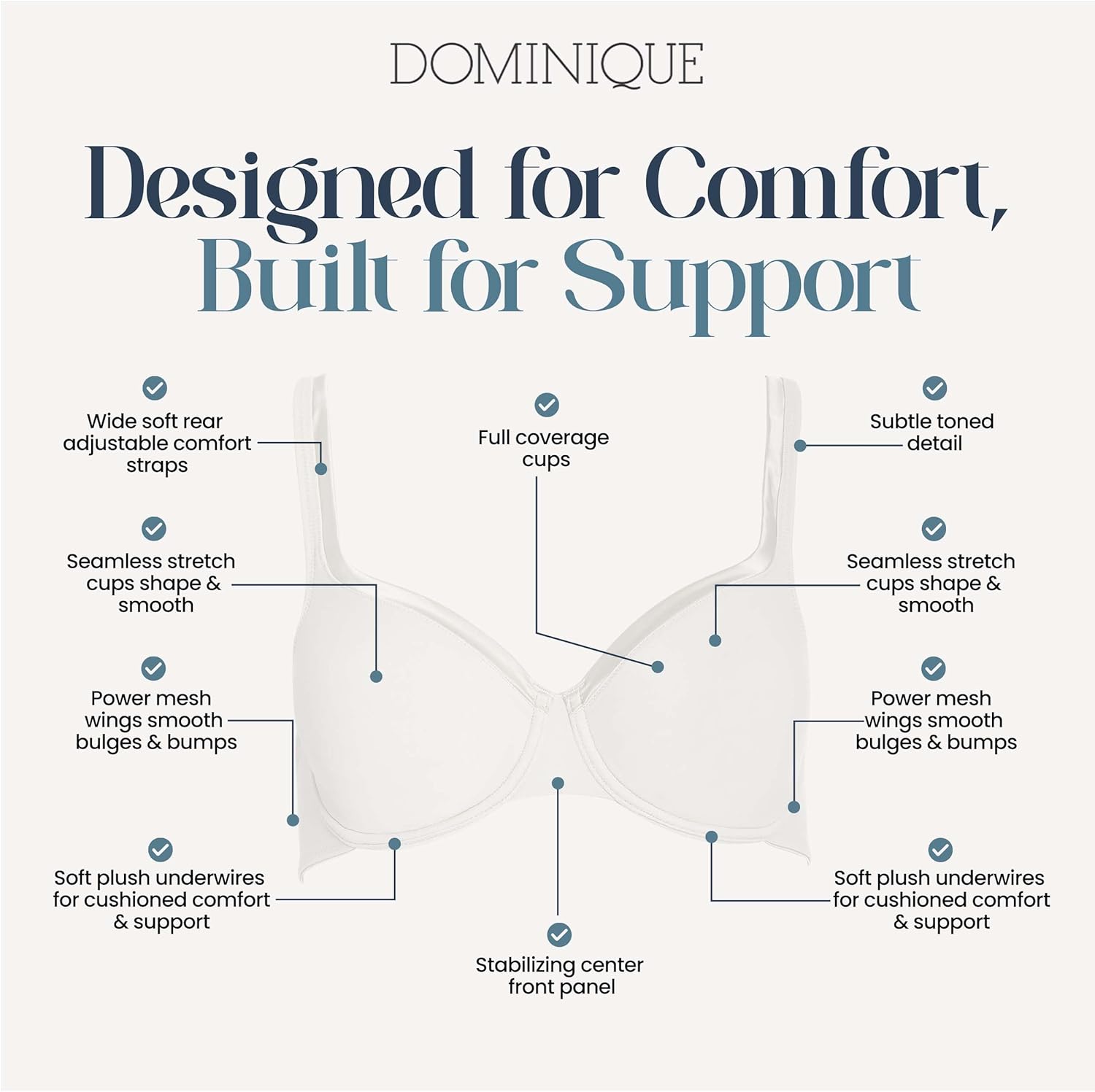 Dominique Anais Seamless T-Shirt Bra #7200 – Full Coverage Everyday Bra with Plush Underwire - Lingerie for Women