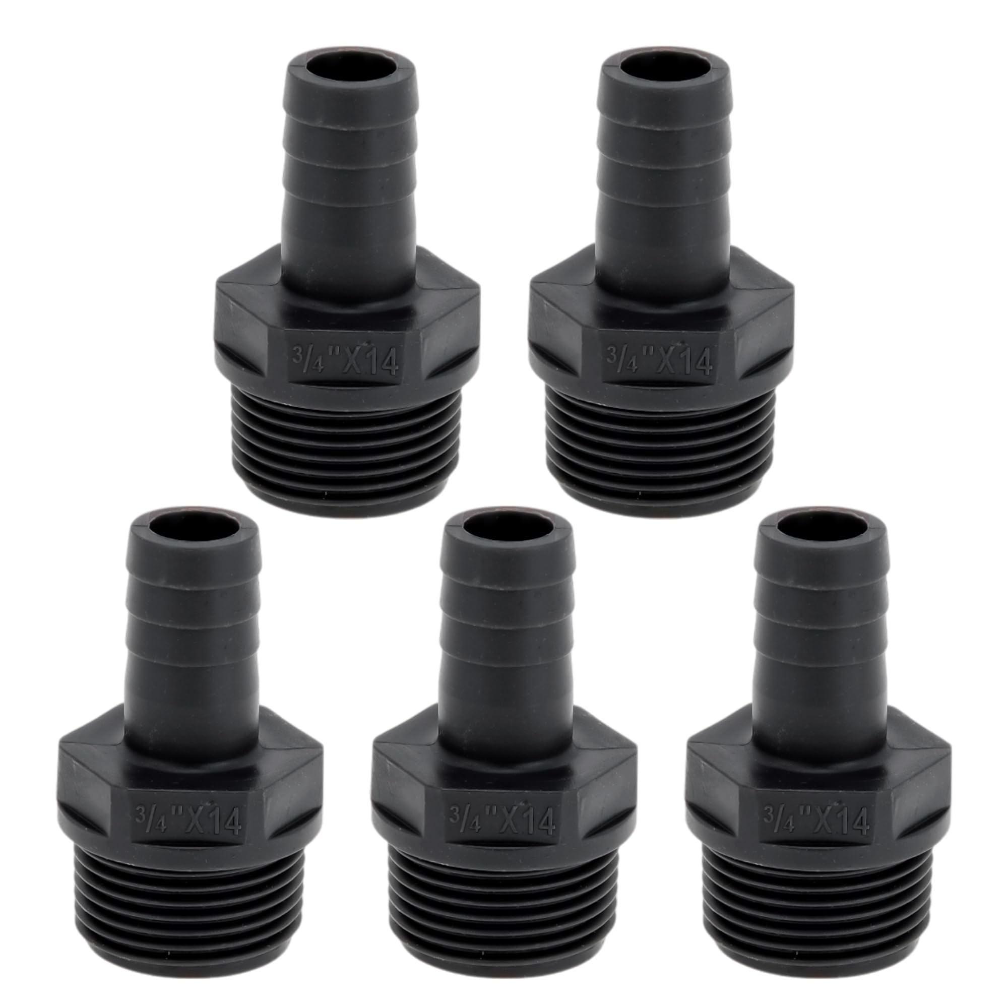 Hihaha Plastic Hose Barb Fitting 35/64" 3/4" BSPT Male Thread Straight Pipe Connector 5 Pcs