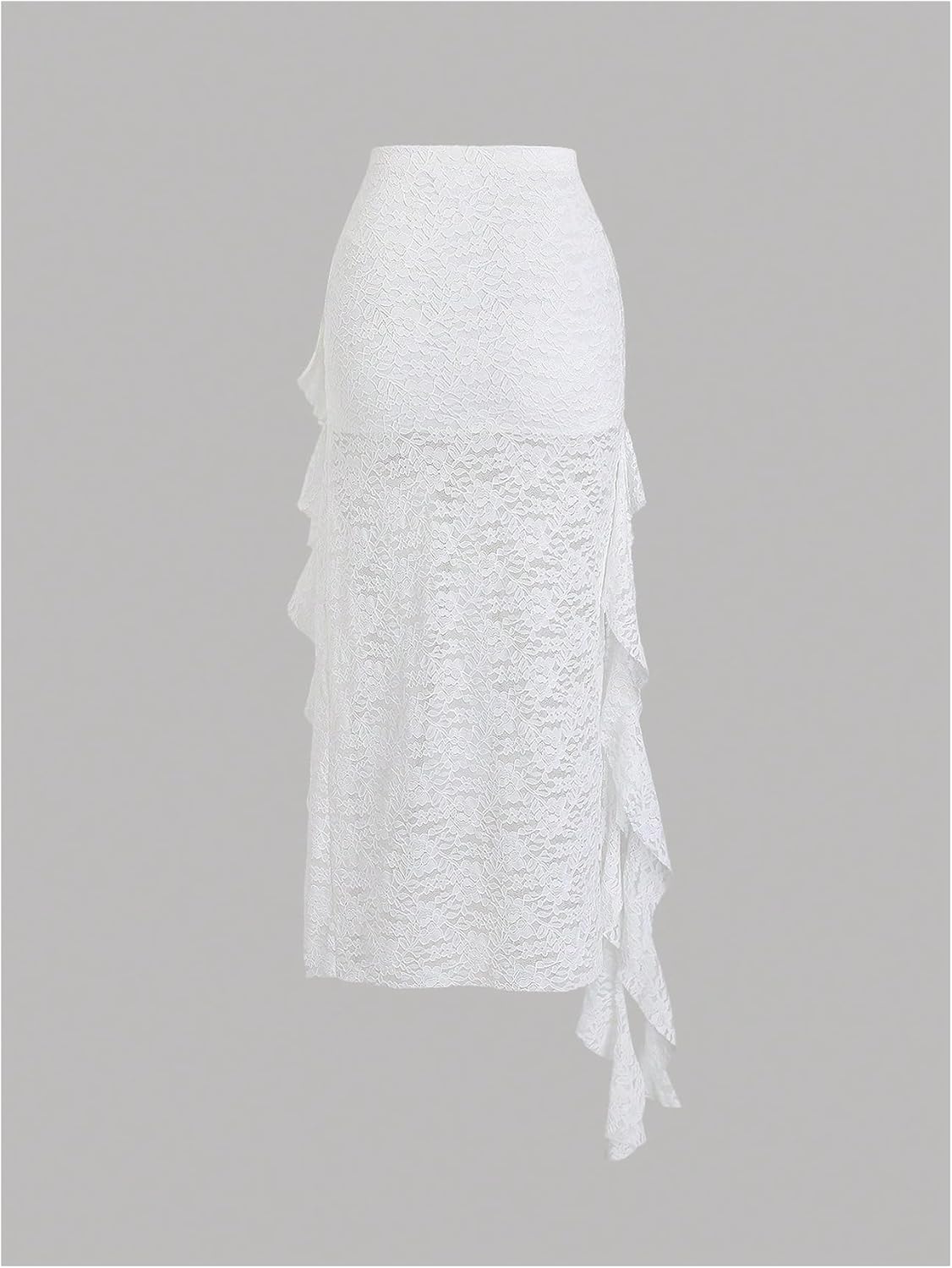 SHENHE Women's Lace Long Skirt Asymmetrical Layered Ruffle Flowy Sheer Y2k Fairy Skirt
