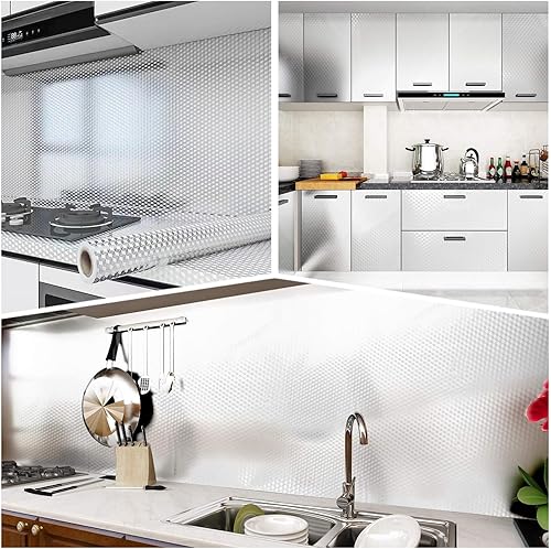 Miniatura 5 de Paquete de 4 papeles pintados de cocina para despegar y pegar, 15.7 x 197 pulgadas, a prueba de aceite, encimeras de despegar y pegar para cocina,