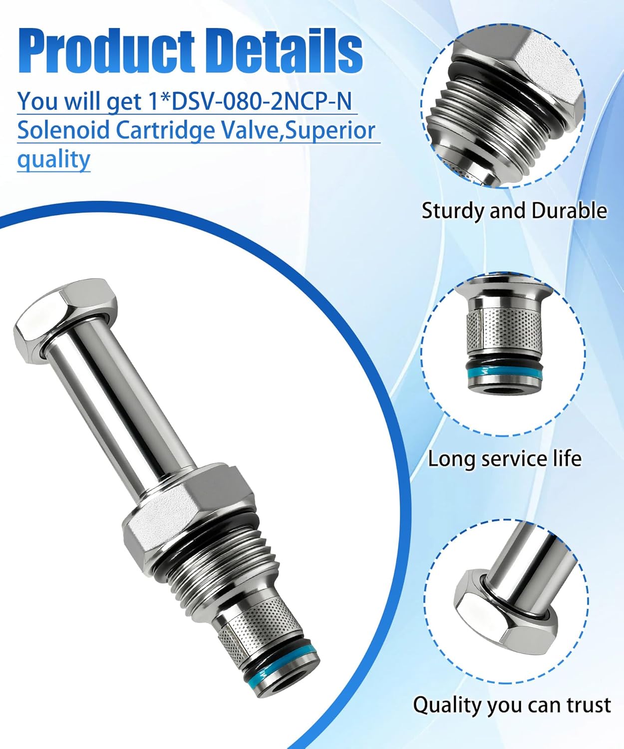 DSV-080-2NCP-N Solenoid Cartridge Valve,Fits for SPX Fenner Stone VF-4009,Replaces SV2-08-2NCP,Normally-Closed,Two-Way,Two-Position,Pilot-Operated Solenoid Valve