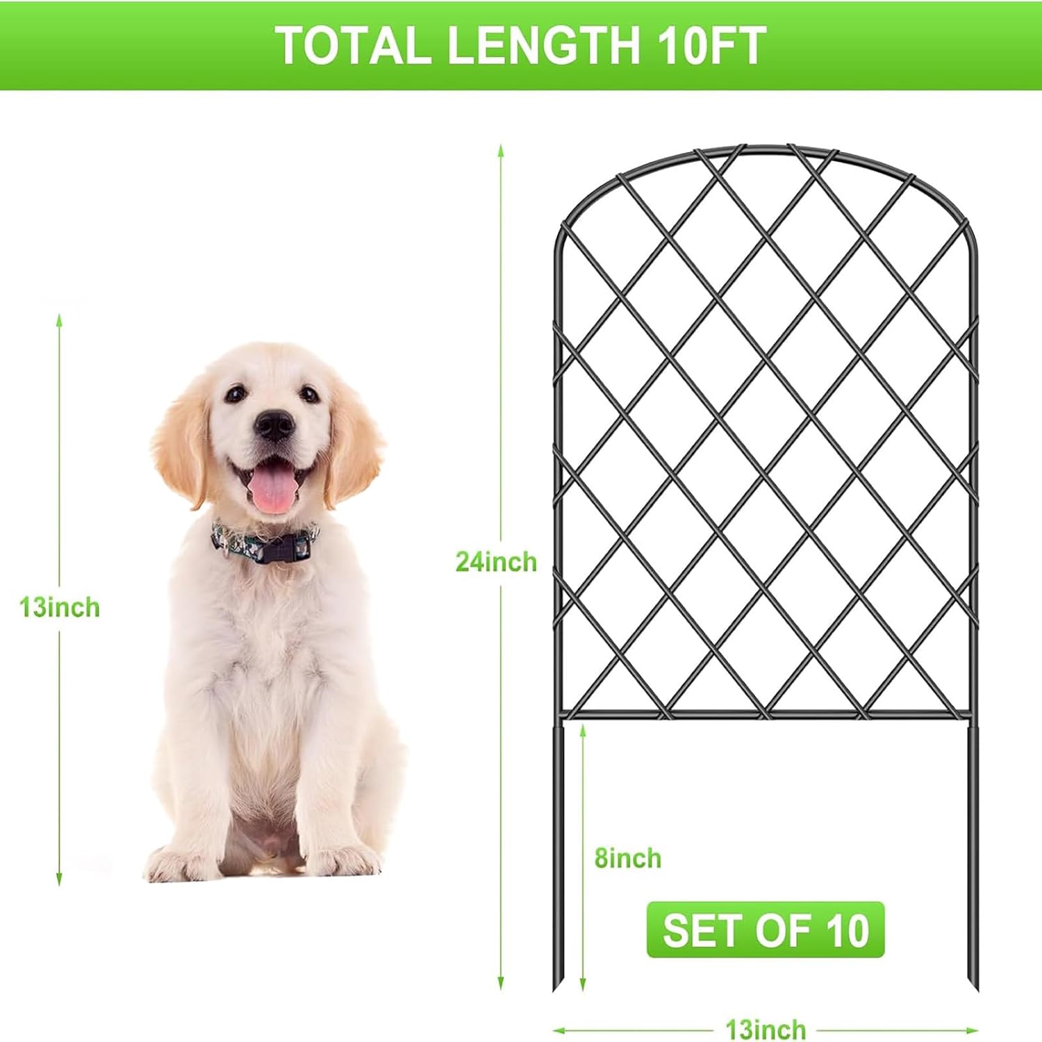 Decorative Garden Fence,10 Pack Total 10ft(L) x 24in(H) Animal Barrier Border for Dog,Arched Wire Border Panel Fencing for Yard Patio Outdoor Décor