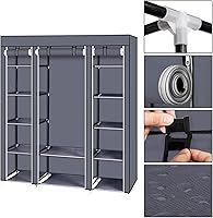 Vista 83 de 67" Portable Wardrobe Closet, Wardrobe Closet for Hanging Clothes with 2 Hanging Rods, 12 Clothes Storage Organizer Shelves, Non-Woven Fabric Grey