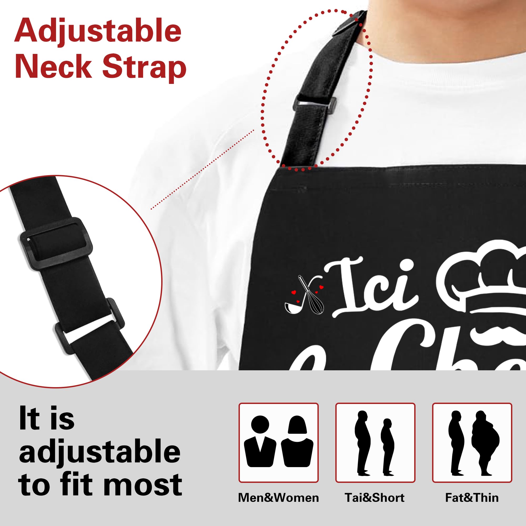 Tablier Cuisine Homme, Noir Personnalisé Imperméable Tablier de Cuisine Homme Humour, Réglable Tablier Barbecue Homme für Cadeau Fete Des Peres Saint Valentin Noel Papa