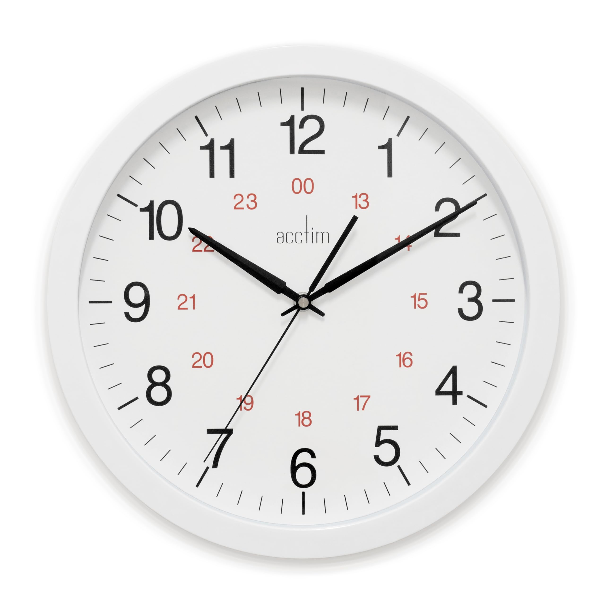 Acctim White Metro 14" Wall Clock Quartz 12/24 Hour Dial Easy Read Numbers 35Cm