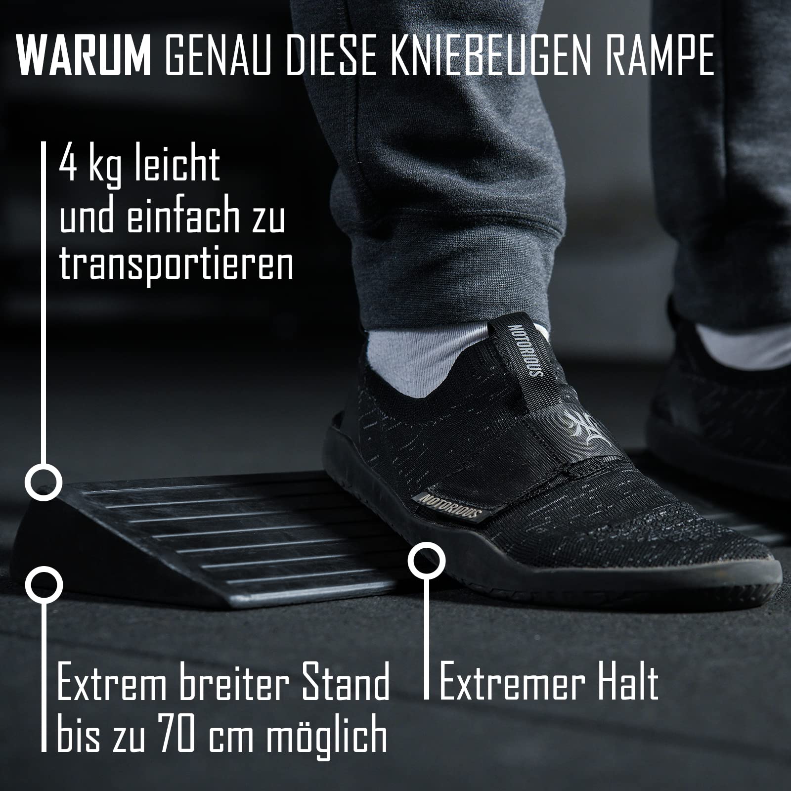 Strength Shop Kniebeugenblock mit Fußstellungshilfe, Vollgummi (4kg), hochbelastbare & rutschfeste Squat Wedge steigert die Mobilität & Flexibilität, ideal als Kniebeugen Keil, Wadendehner & Co.