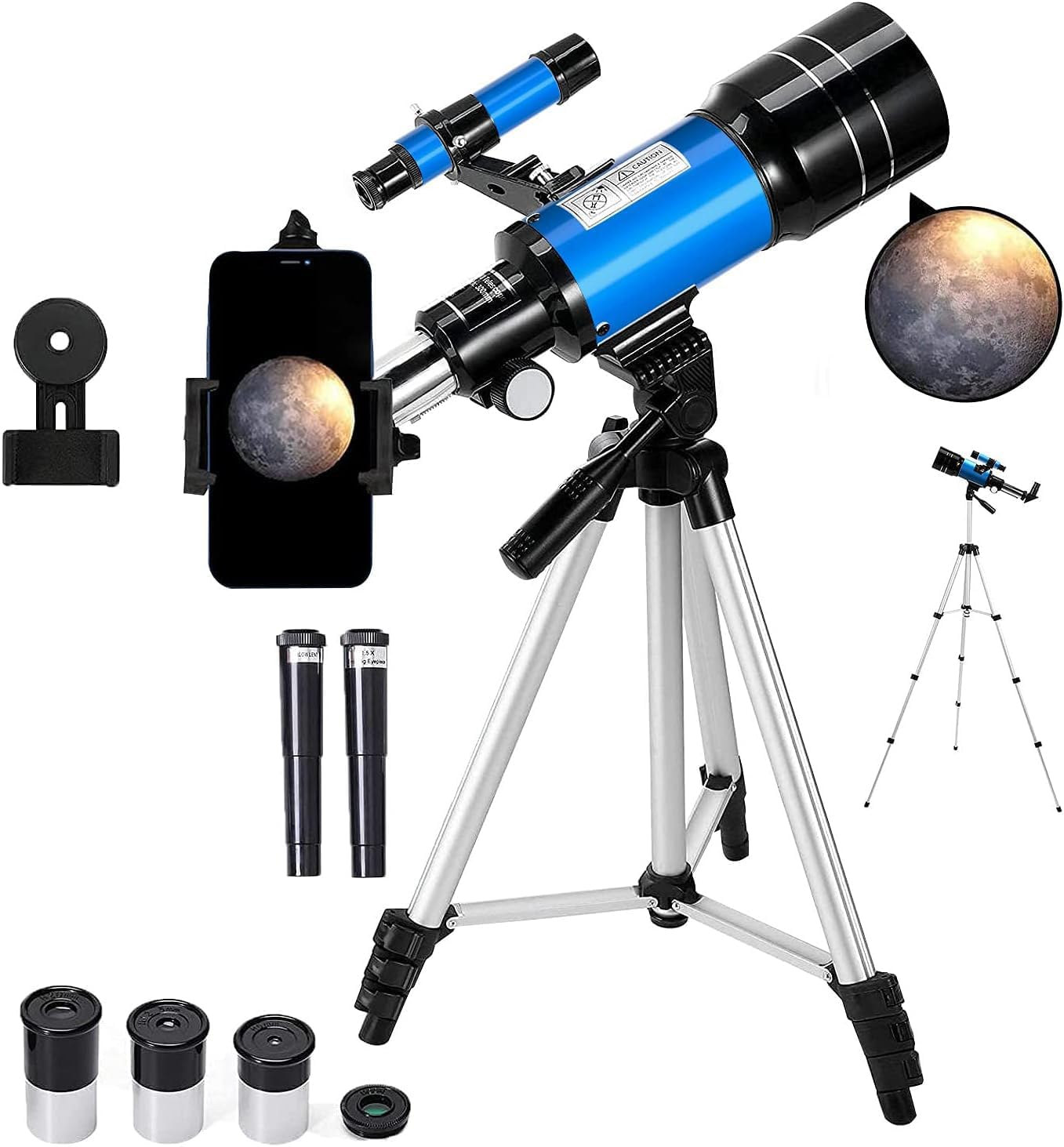 Alkinshue Telescope for Adults &Beginners,70mm Aperture 400mm AZ Mount with Adjustable Tripod and Fully Multi-Coated Optics, Portable Astronomy Refractor Telescope, Wireless Remote