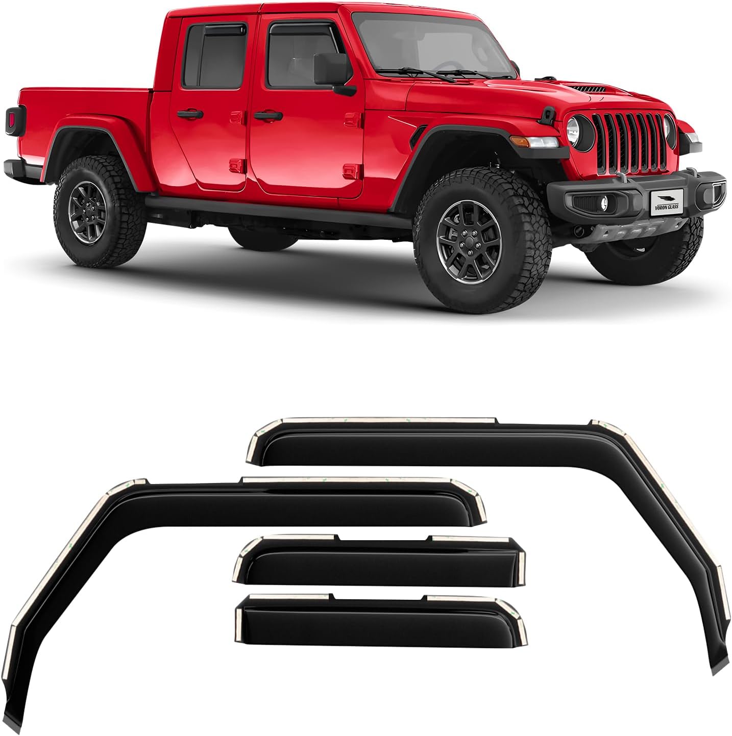 Voron Glass in-Channel Extra Durable Rain Guards for Jeep Gladiator 2020-2026, Window Deflectors, Vent Window Visors, 4 Pieces - 200292