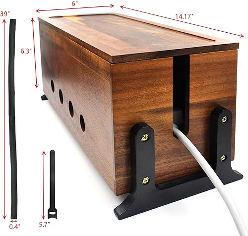 Miniatura 3 de Caja grande de organización de cables, caja oculta de cables de madera y organizador para regleta de alimentación, almacenamiento de cables para