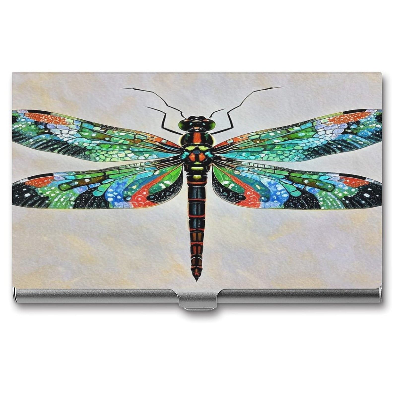 FekiLoot Dragonfly Business Card Holder Aluminum Alloy Business Card Case Convenient to Carry Business Card Dispenser for Men Women
