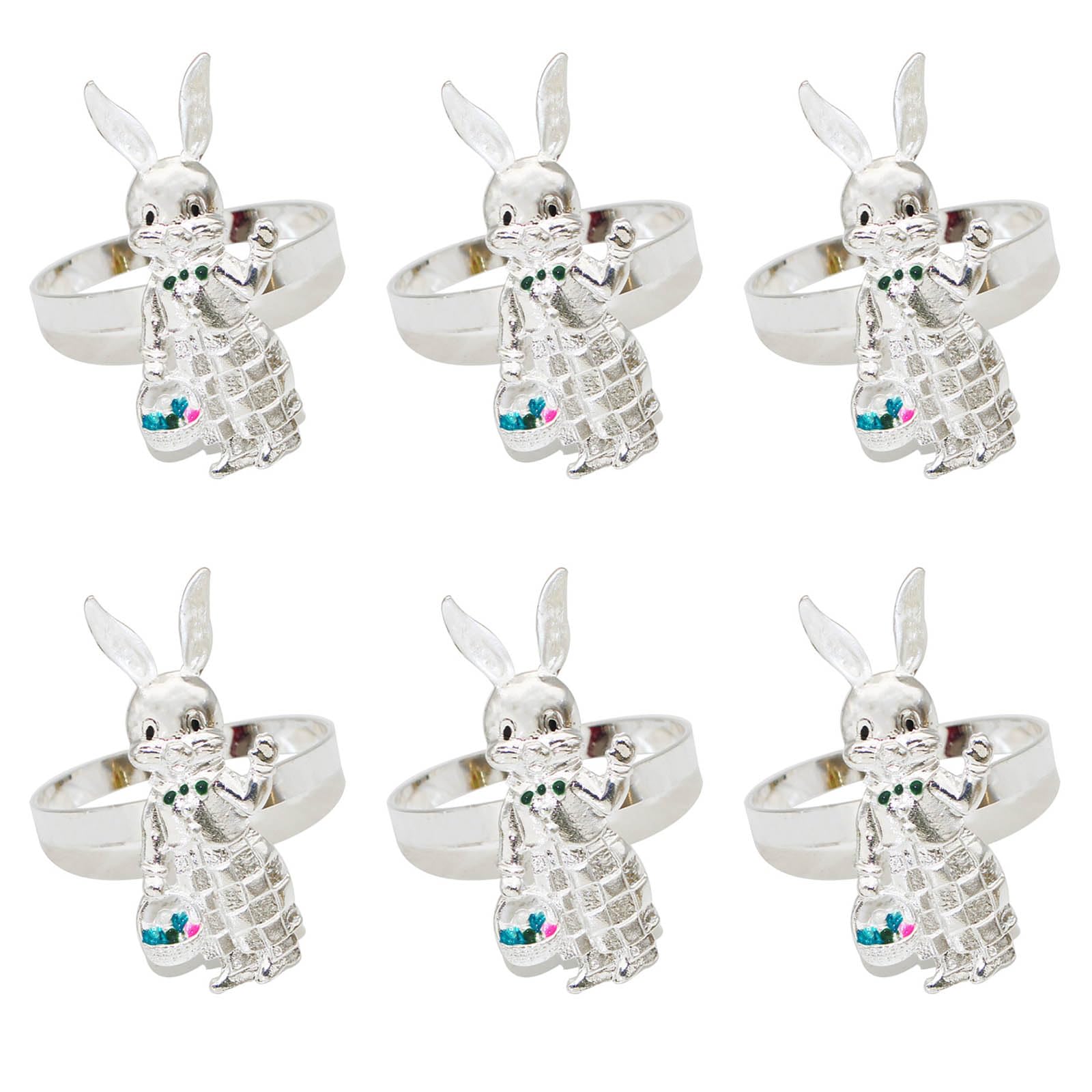 6pcs Easters Rabbits Napkin Rings Colorful Gold/Silver Color Rabbits for Easters Dinners and Receptions Hotel Banquets