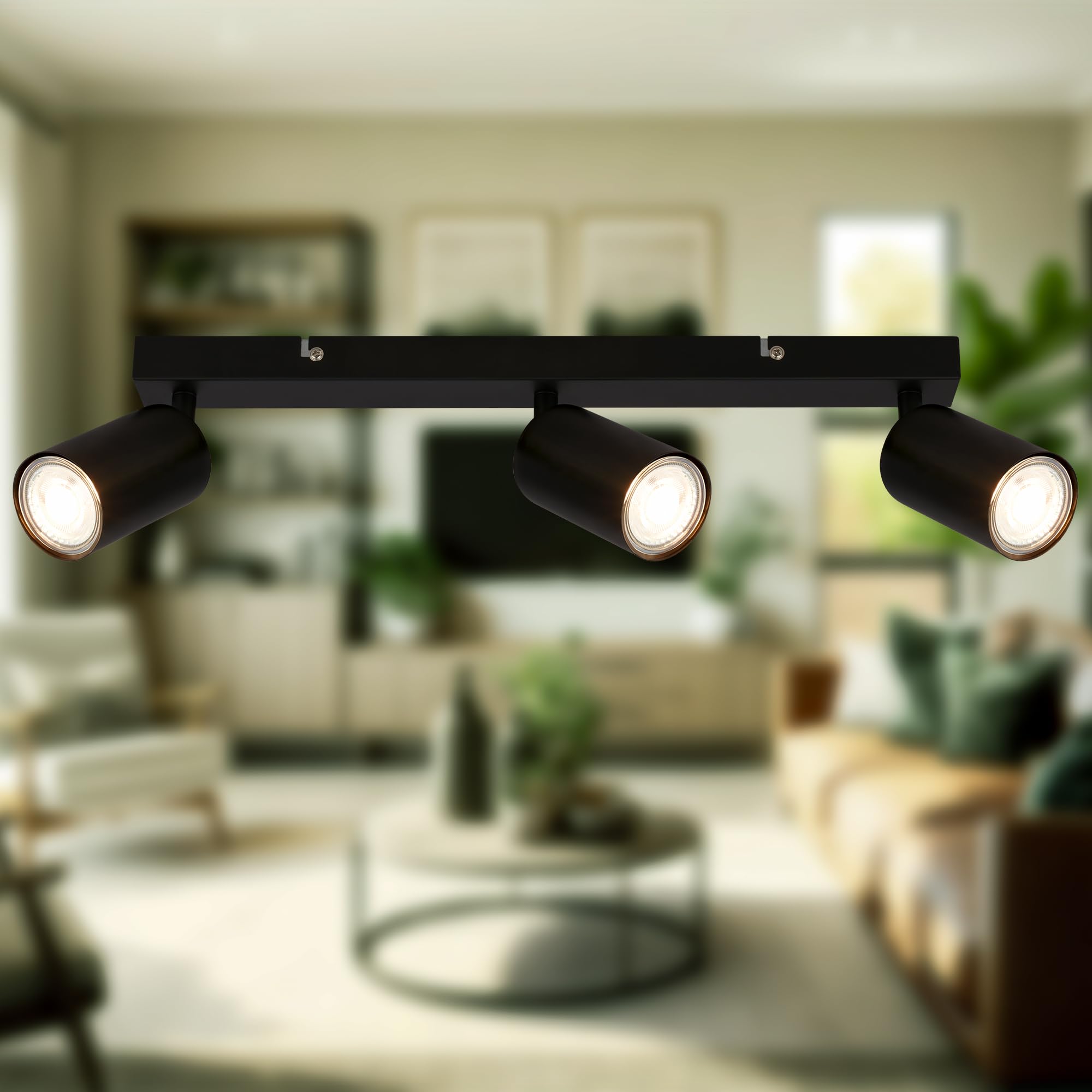 B.K.Licht - EEK A LED Deckenlampe schwenkbar, 3000K warmweiß, je 2W, je 450 Lumen, ca. 50.000h Licht, Deckenleuchte, Lampe, Wohnzimmerlampe, Schlafzimmerlampe, Küchenlampe, Decke, 44 cm, Schwarz