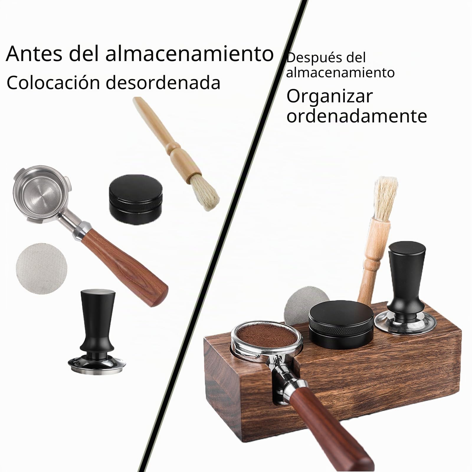 Espresso Tamper Estación 58mm, Soporte de Apisonamiento de Espresso, Ajustable Tamping Soporte para Guardar el Tamper de Espresso, Dispensador, Portafiltros
