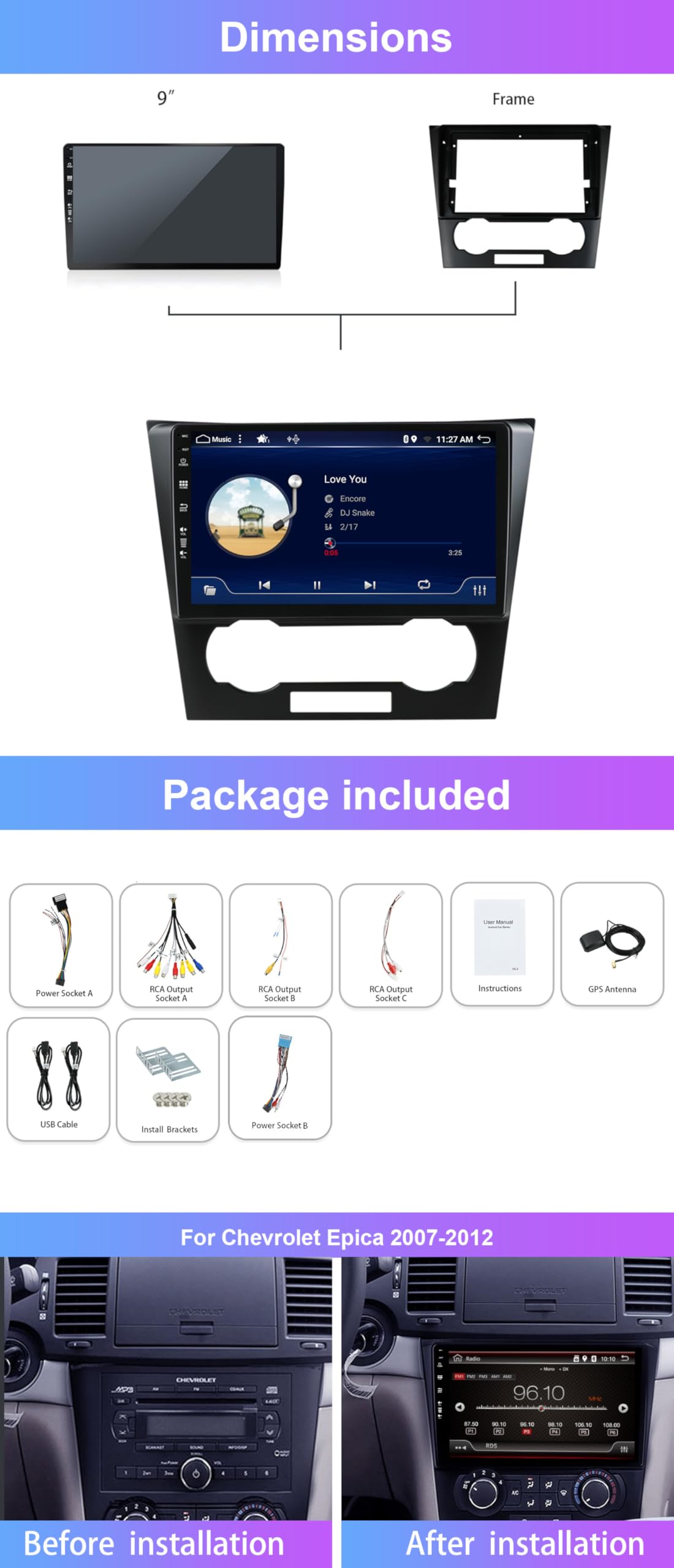 Integrato Carplay|Autoradio Android 15 Per Chevrolet Epica 2007-2012 |CAMERA |2G+64G| WiFi/BT5.0/Controllo del volante/RDS